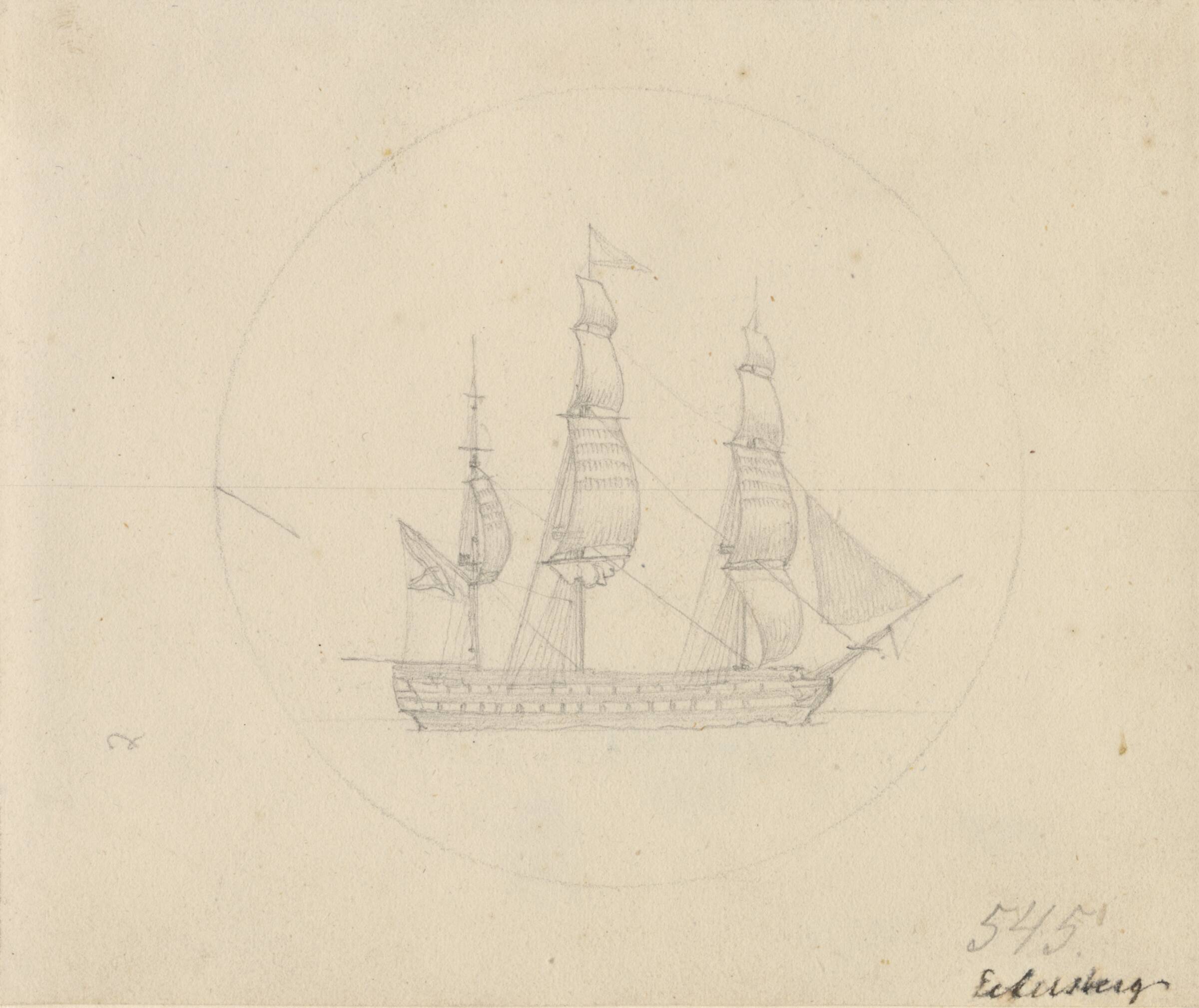 Et russisk linieskib under sejl., C.W. Eckersberg, 1783-1853