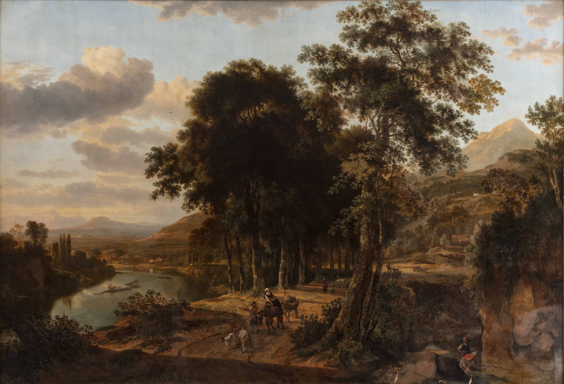 Sydlandsk landskab, solnedgangstid, Johannes Lingelbach, 1644-1685