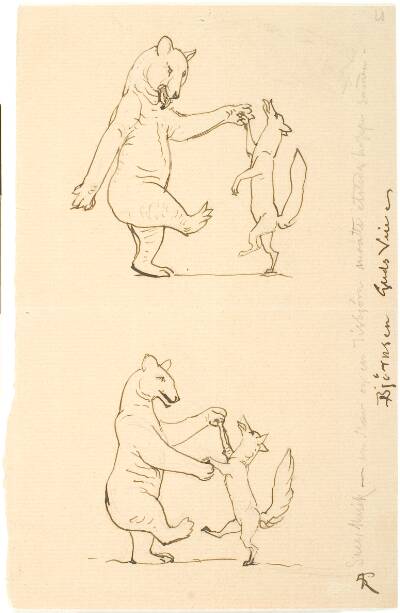 En isbjørn og en ræv, der danser sammen