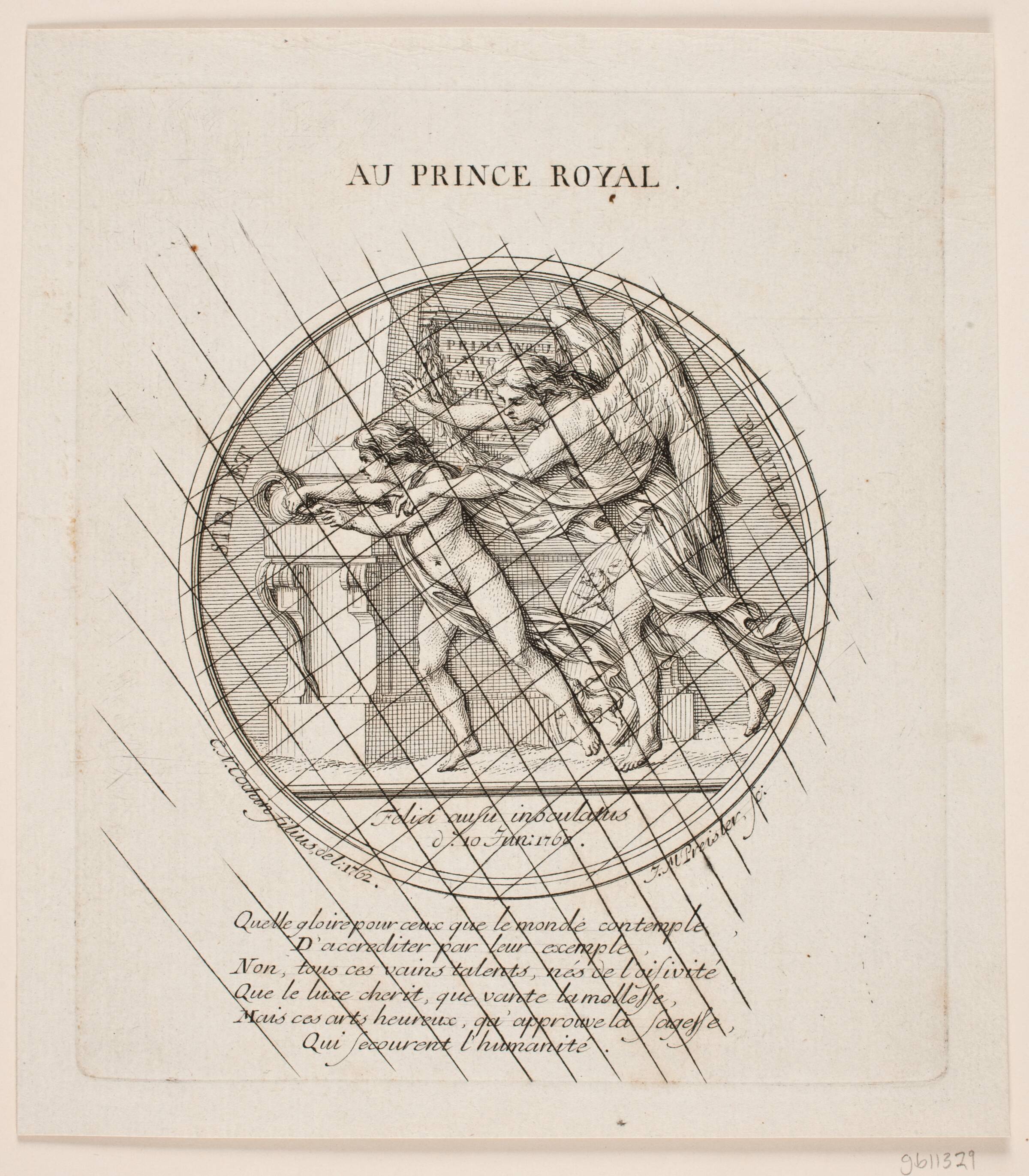 Medaljon i anledning af kronprinsens inoculation, J.M. Preisler, 1760