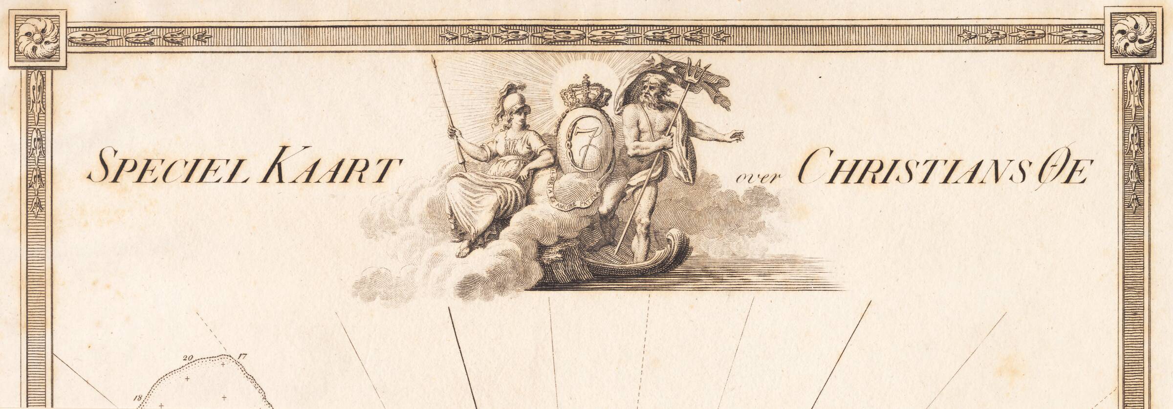 Titelvignet til kort over Christiansø, J.F. Clemens, 1748-1831