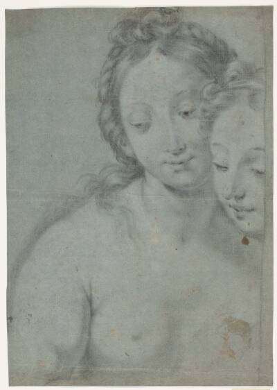 To kvindehoveder. Studier efter højre halvdel i Carlo Marattis maler: Selvportræt med Marquese Pallavicini, stourhead, National Trust, England (afb. Arte Antica e Moderna, 1961, nr. 181)