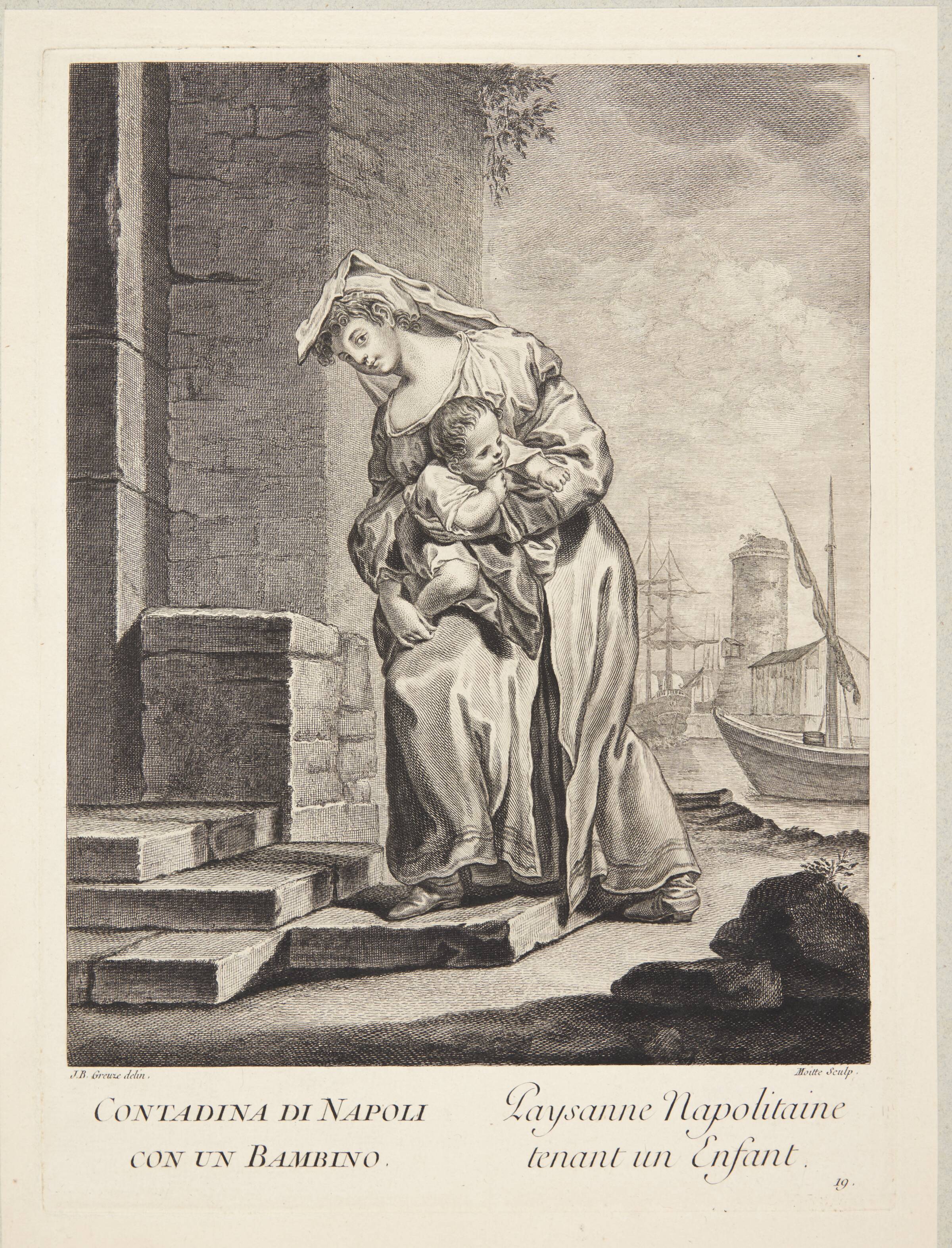 Kvinde fra Napoli med et barn (Paysanne Napolitaine tenant un Enfant), Pierre Etienne Moitte, 1760-1769