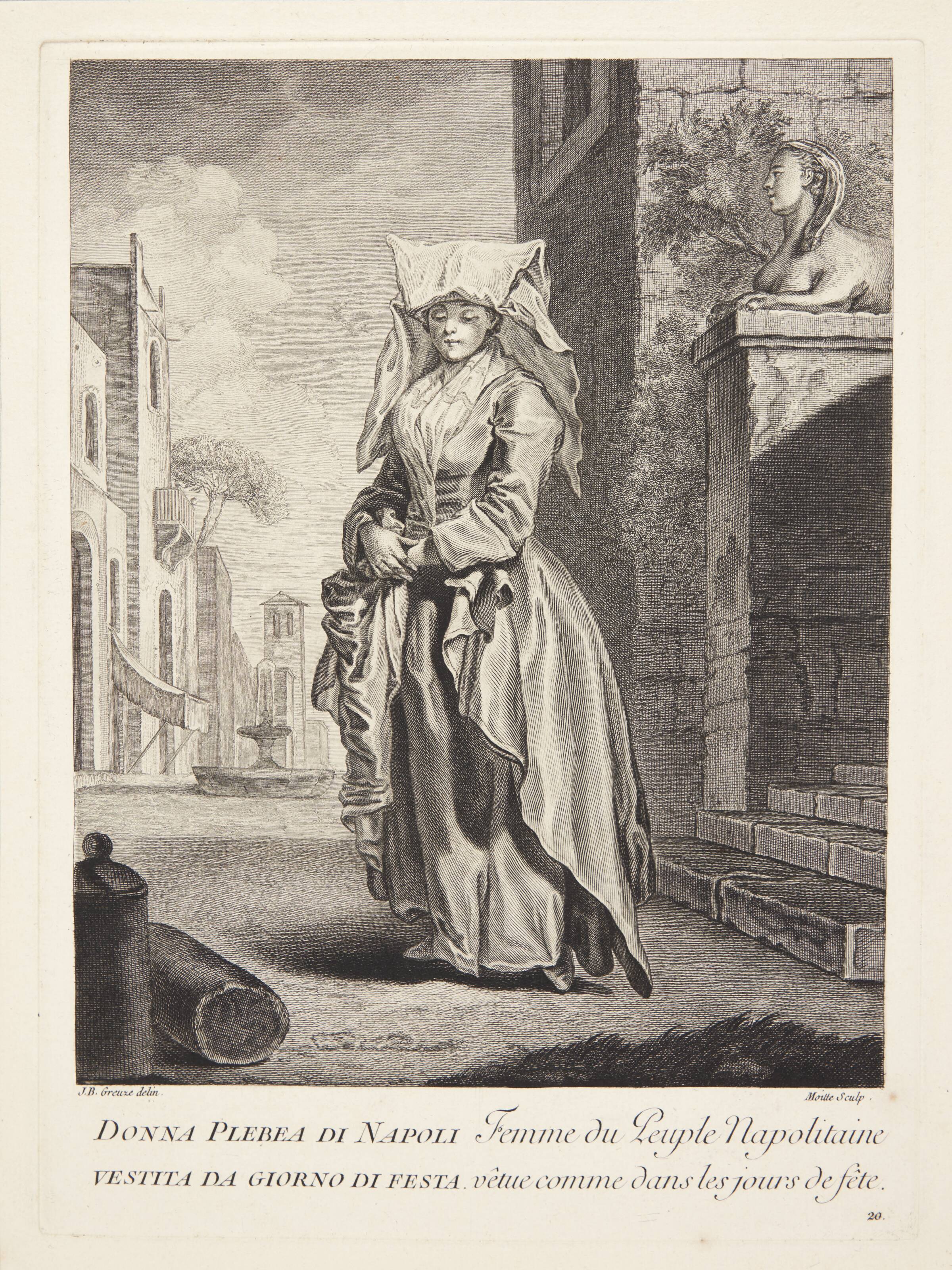 Kvinde fra Napoli (Femme du Peuple Napolitaine vêtue comme dans les jours de fête), Pierre Etienne Moitte, 1760-1769