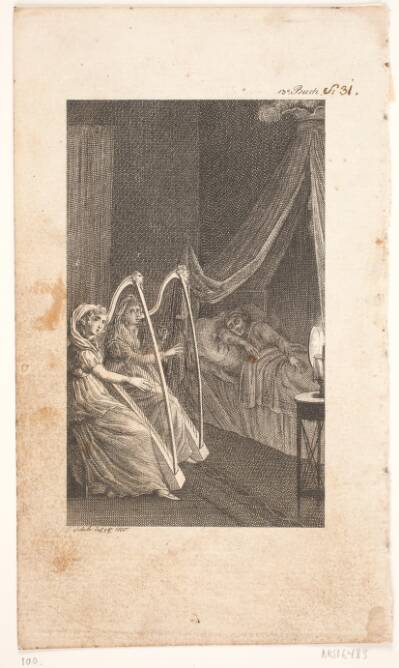 Illustration med harpespillere
