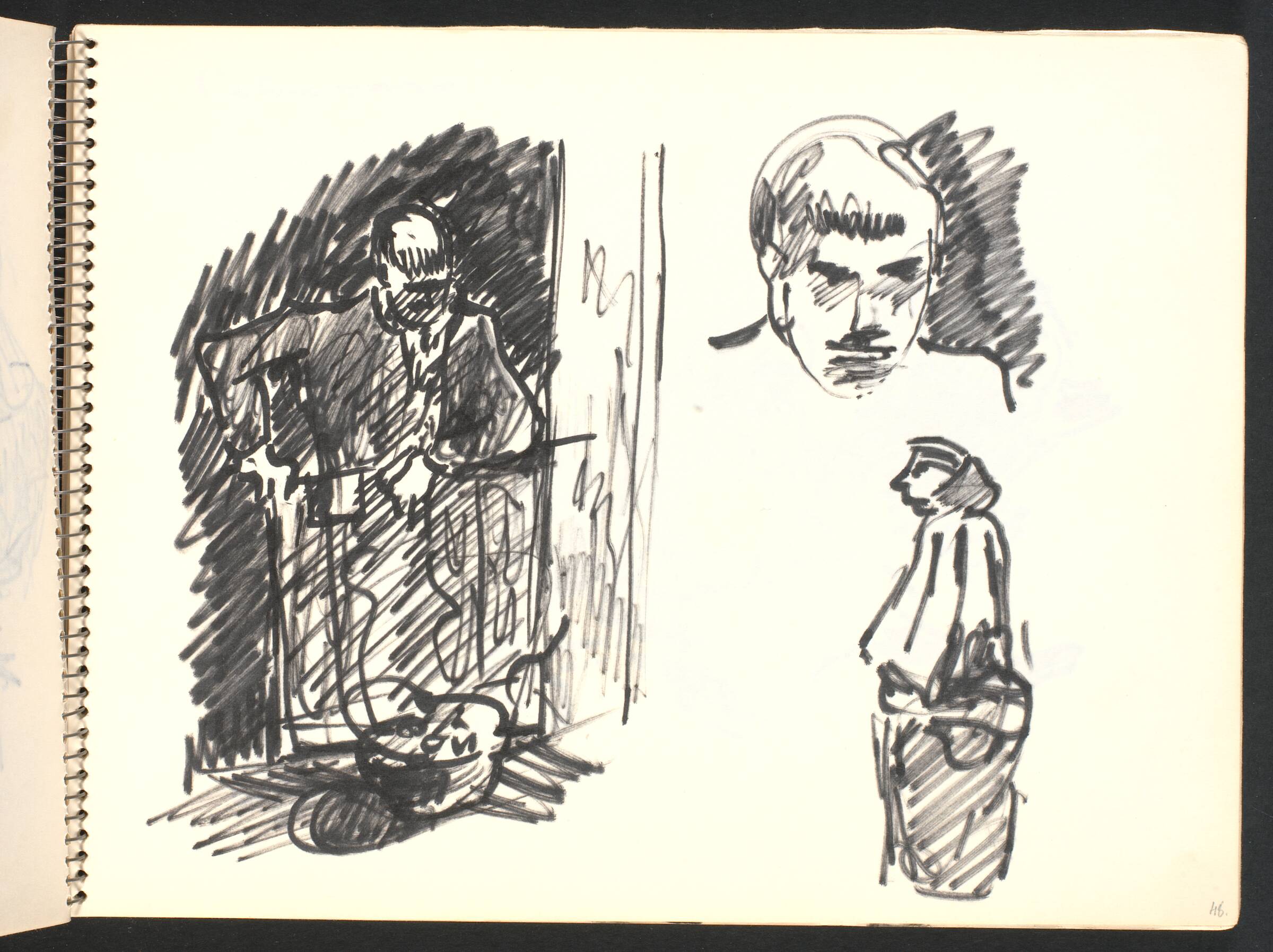 Gadehandler i en port, portræt af samme, kone, Gottfred Eickhoff, 1952