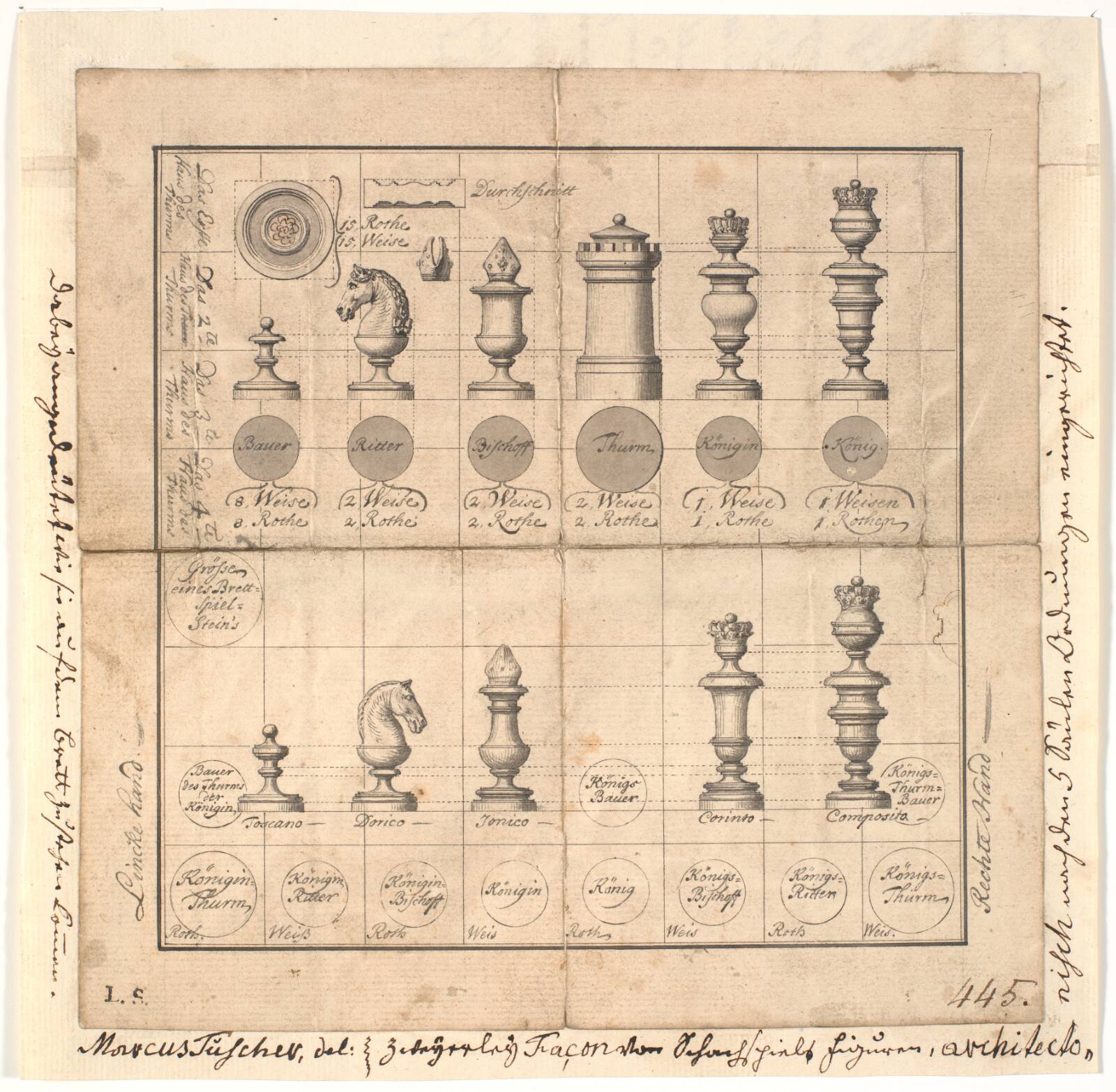 Brikker til et skakspil, Marcus Tuscher, 1743-1751