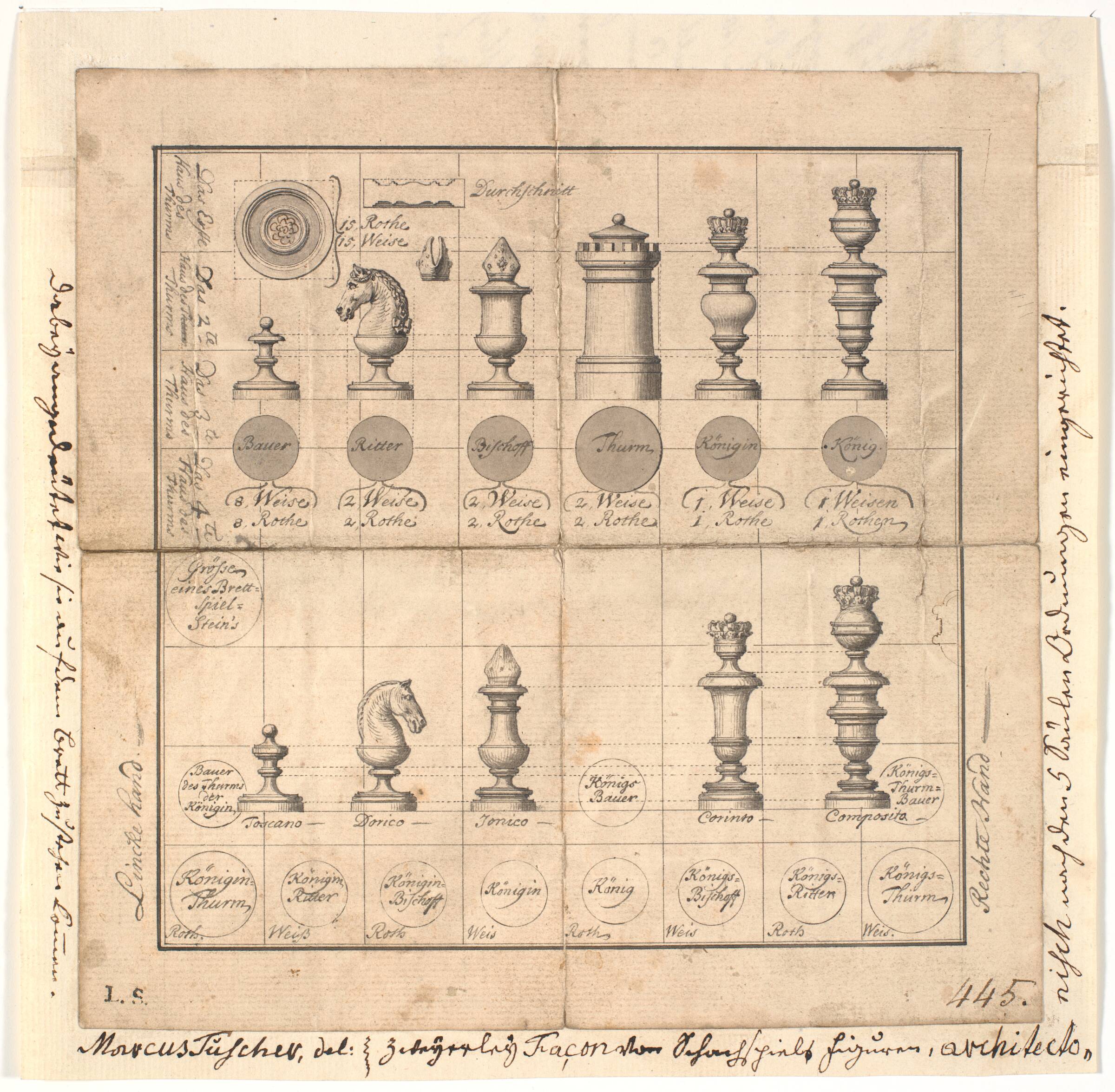 Brikker til et skakspil, Marcus Tuscher, 1743-1751