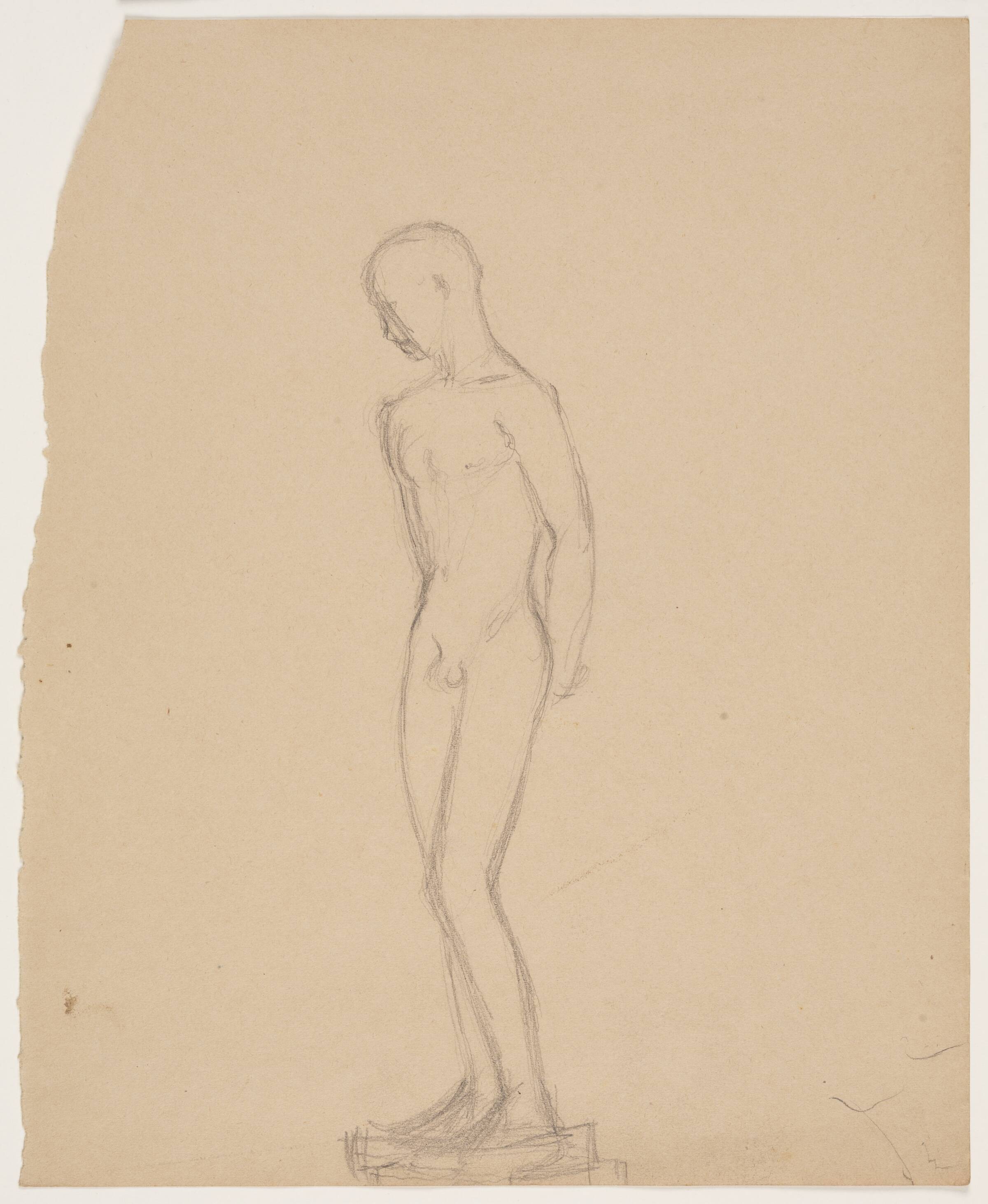 Stående mandlig model med hænderne på ryggen set i profil, Jørgen Gudmundsen-Holmgreen, 1895-1966