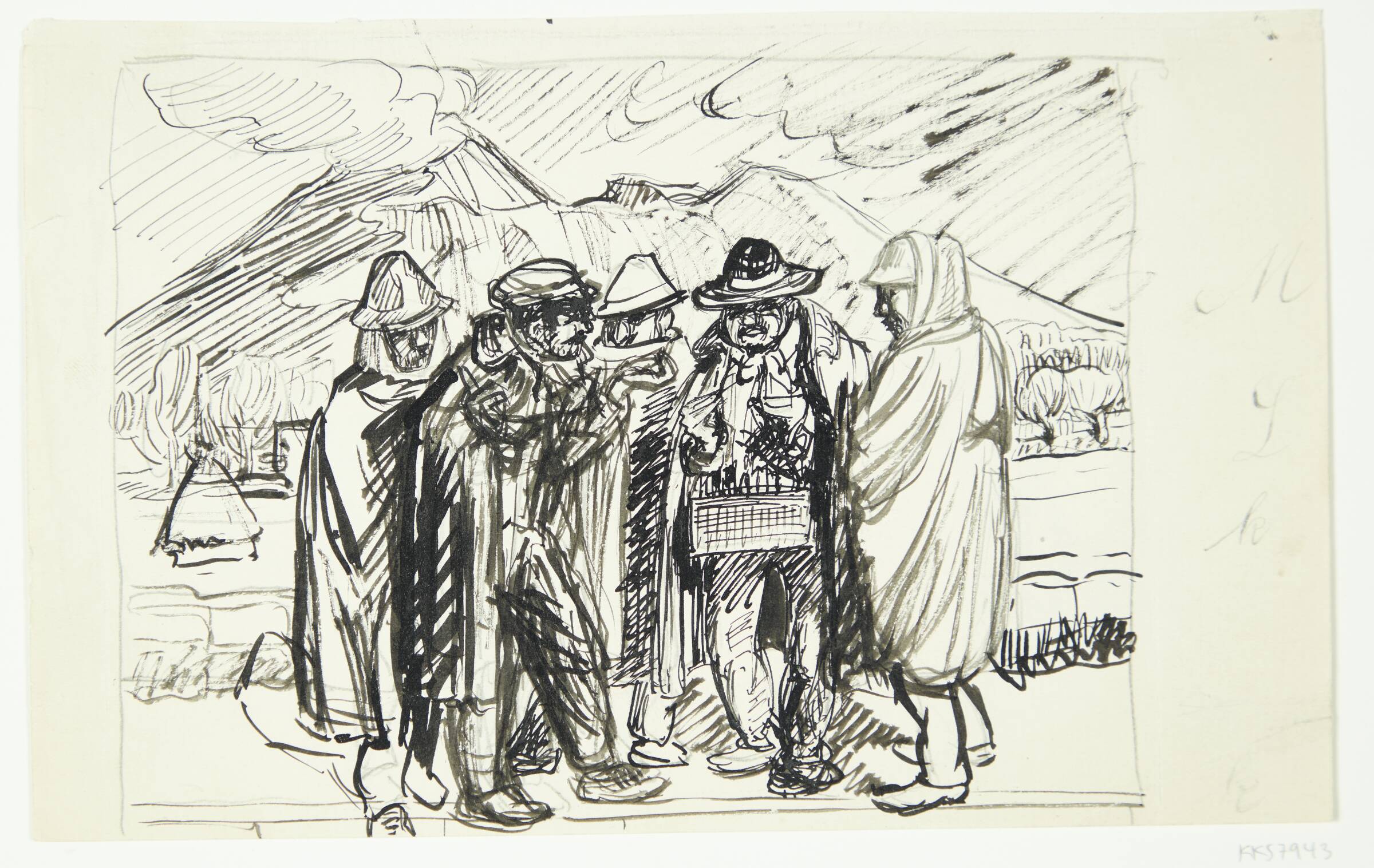 Italienske landboere handler med en bissekræmmer, Peter Hansen, 1911-1915