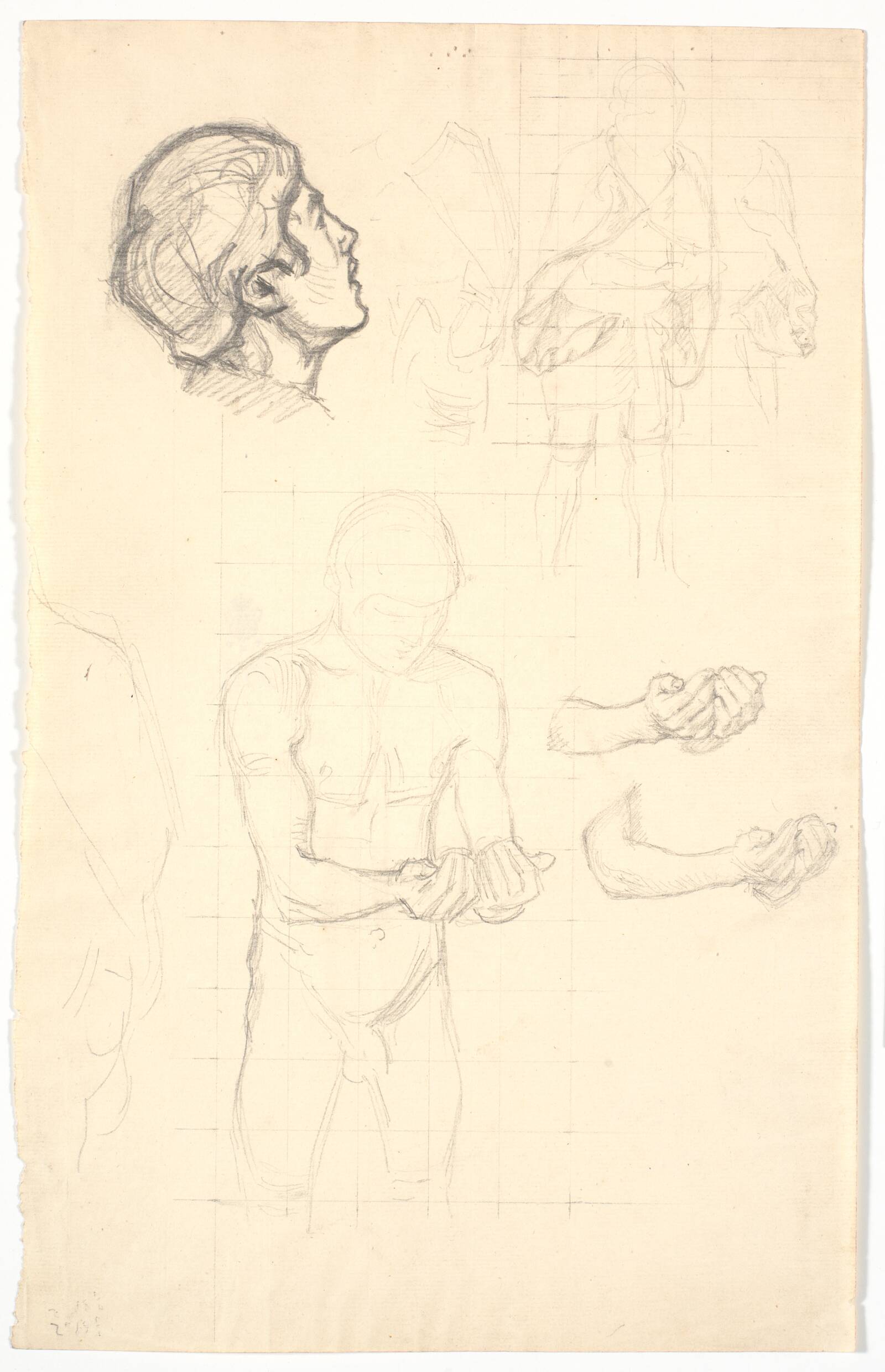 Modelstudie, studier af hænder og hoved, Niels Skovgaard, 1897-1900