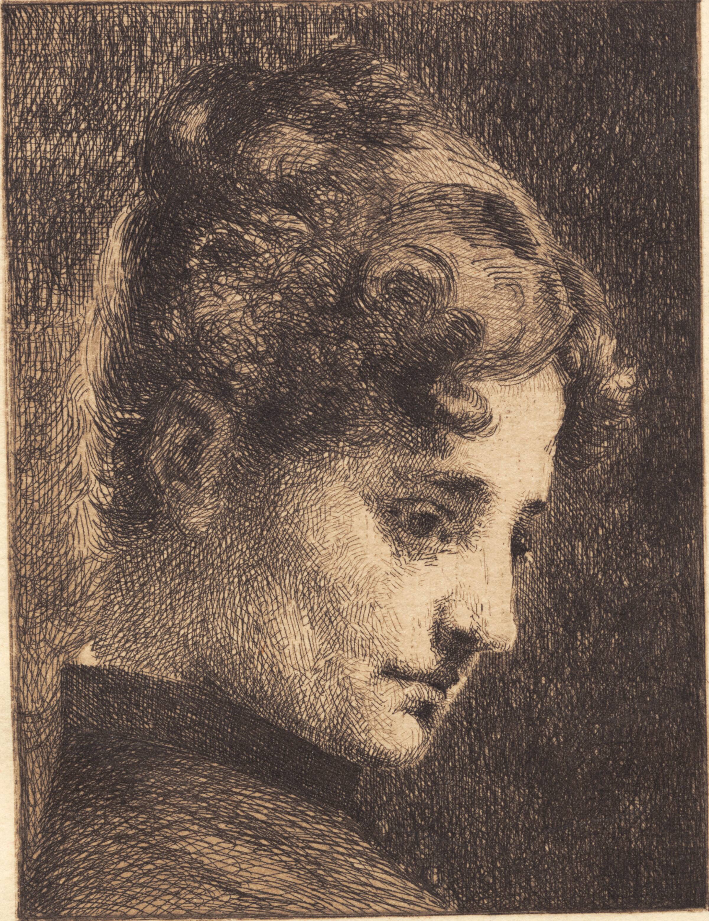 Profilhoved af en ung pige, vendt mod højre, Frans Schwartz, 1887