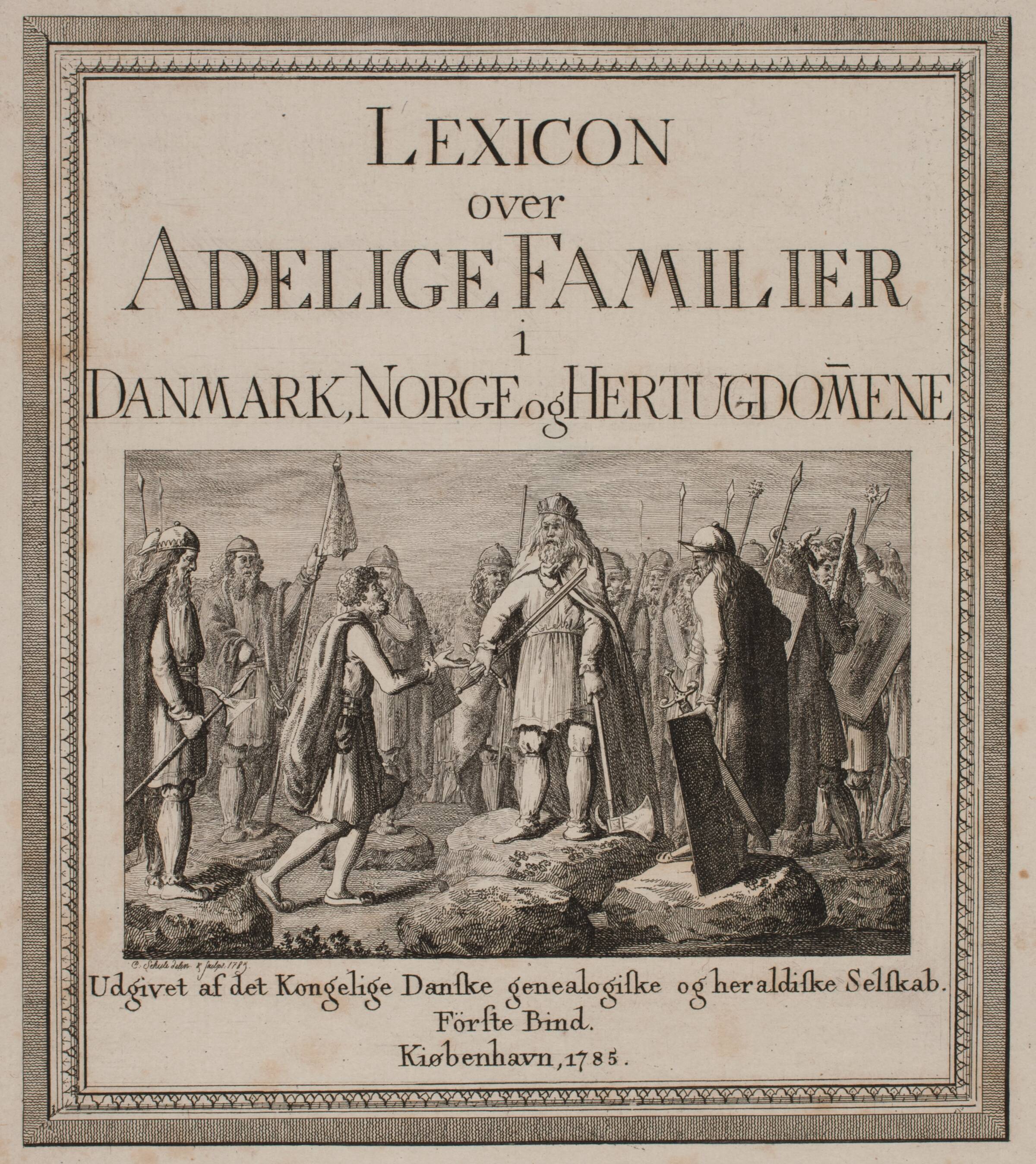 Titelblad til "Lexicon over adelige Familier i Danmark, Norge og Hertugdømmerne", Georg Christian Schule, 1785