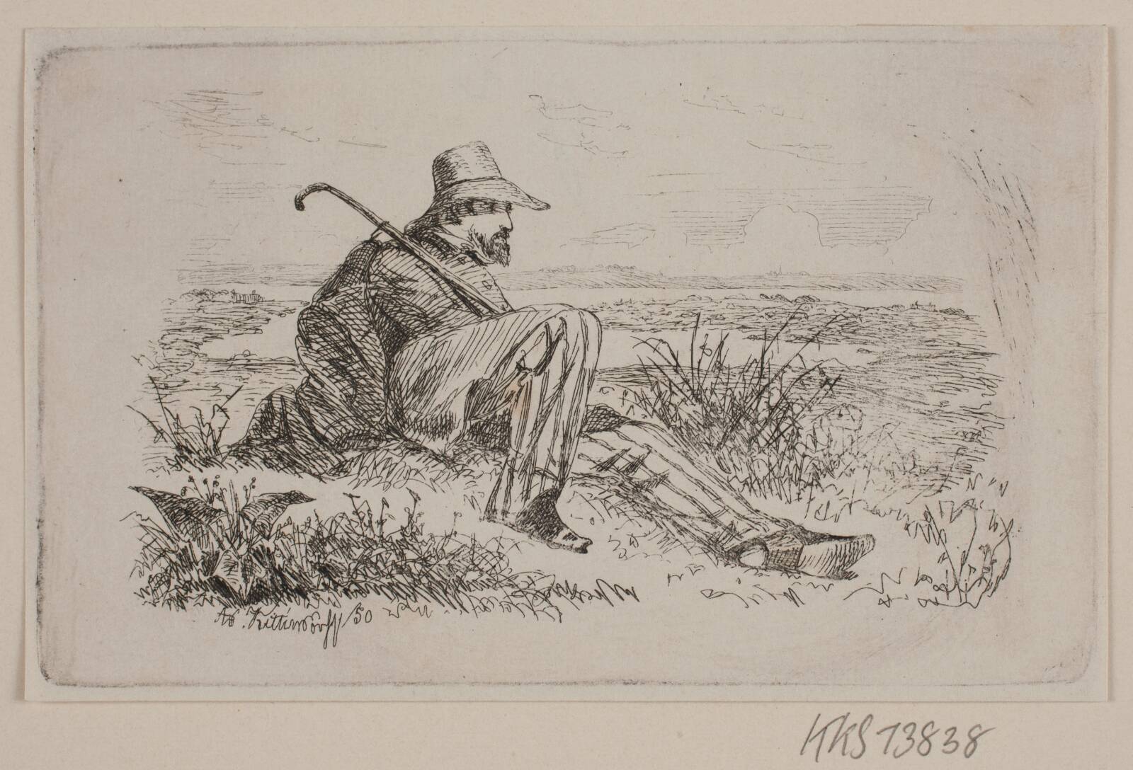 En siddende vandrer, Adolph Kittendorff, 1850