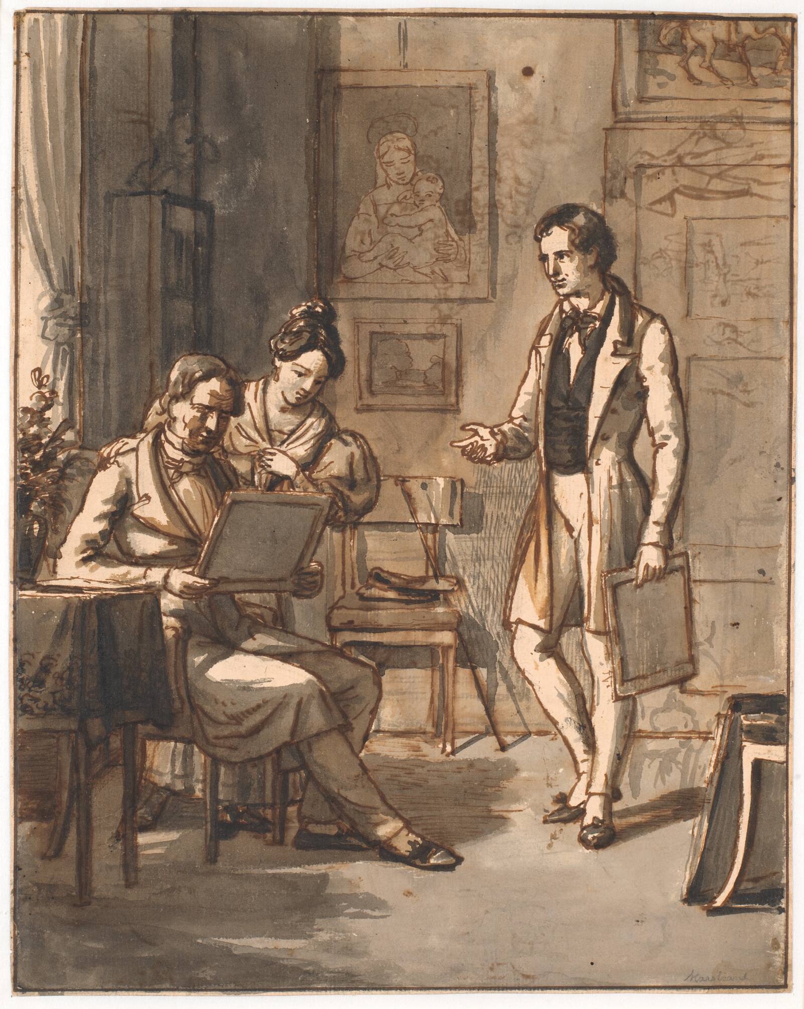 Et kunstværk bedømmes, Wilhelm Marstrand, 1832