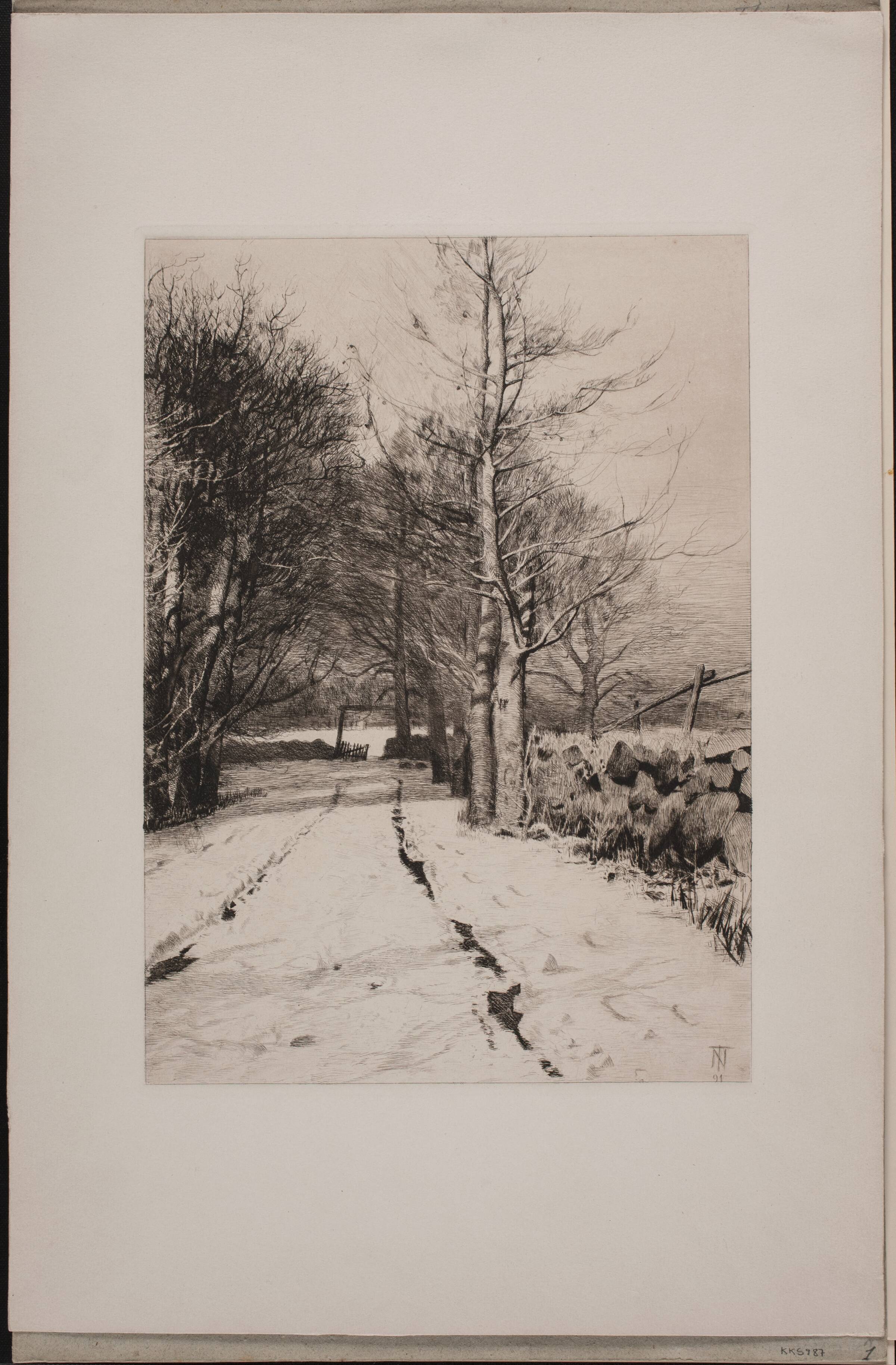 Vinterlandskab. Ved et skovhegn, Thorvald Niss, 1891