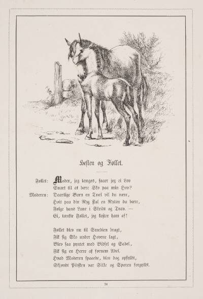 Hesten og Føllet. Illustration til H.V. Kaalund, "Fabler for Børn"