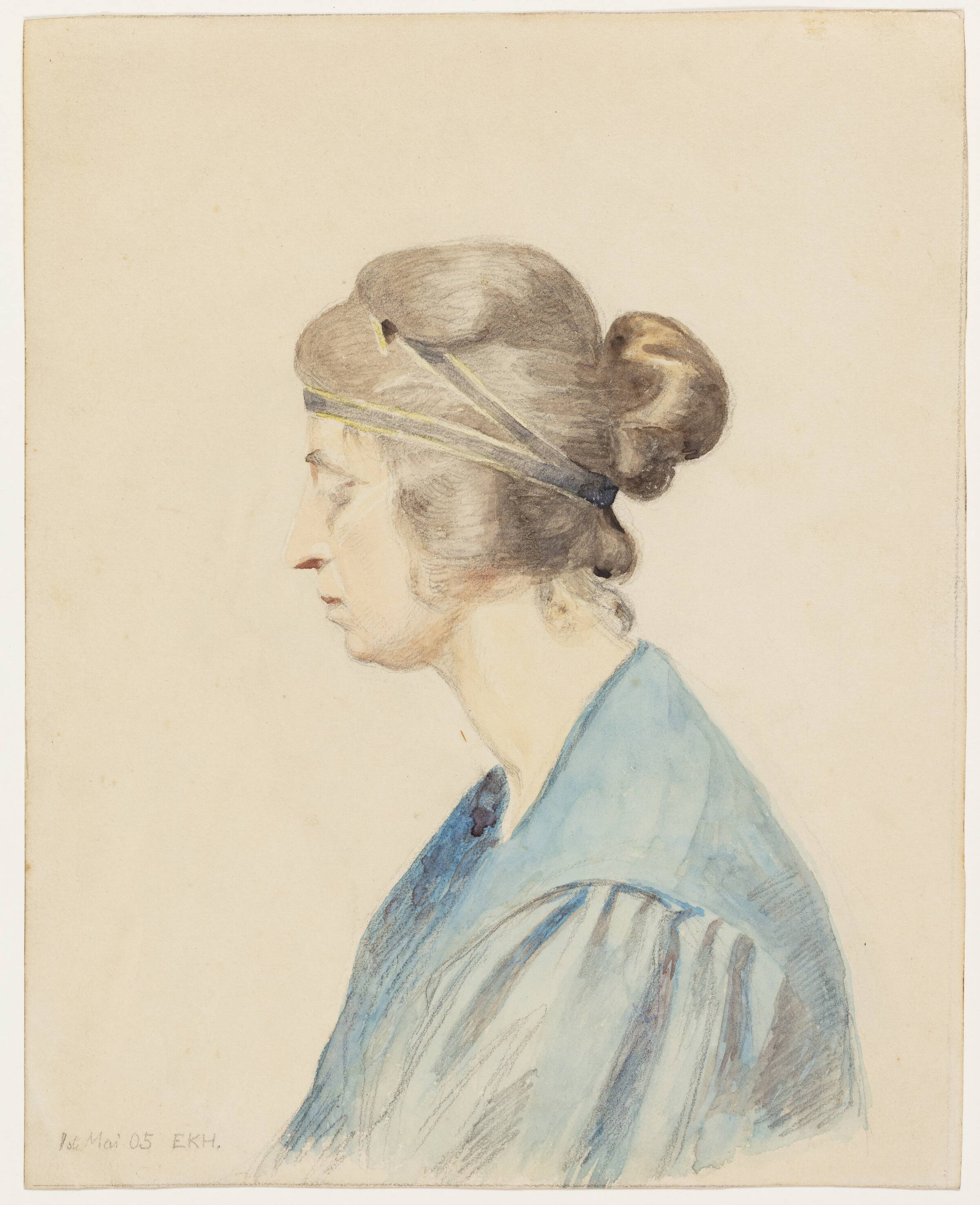 Portræt af Olivia Holm-Møller (brystbillede i profil), Elise Konstantin-Hansen, 1905