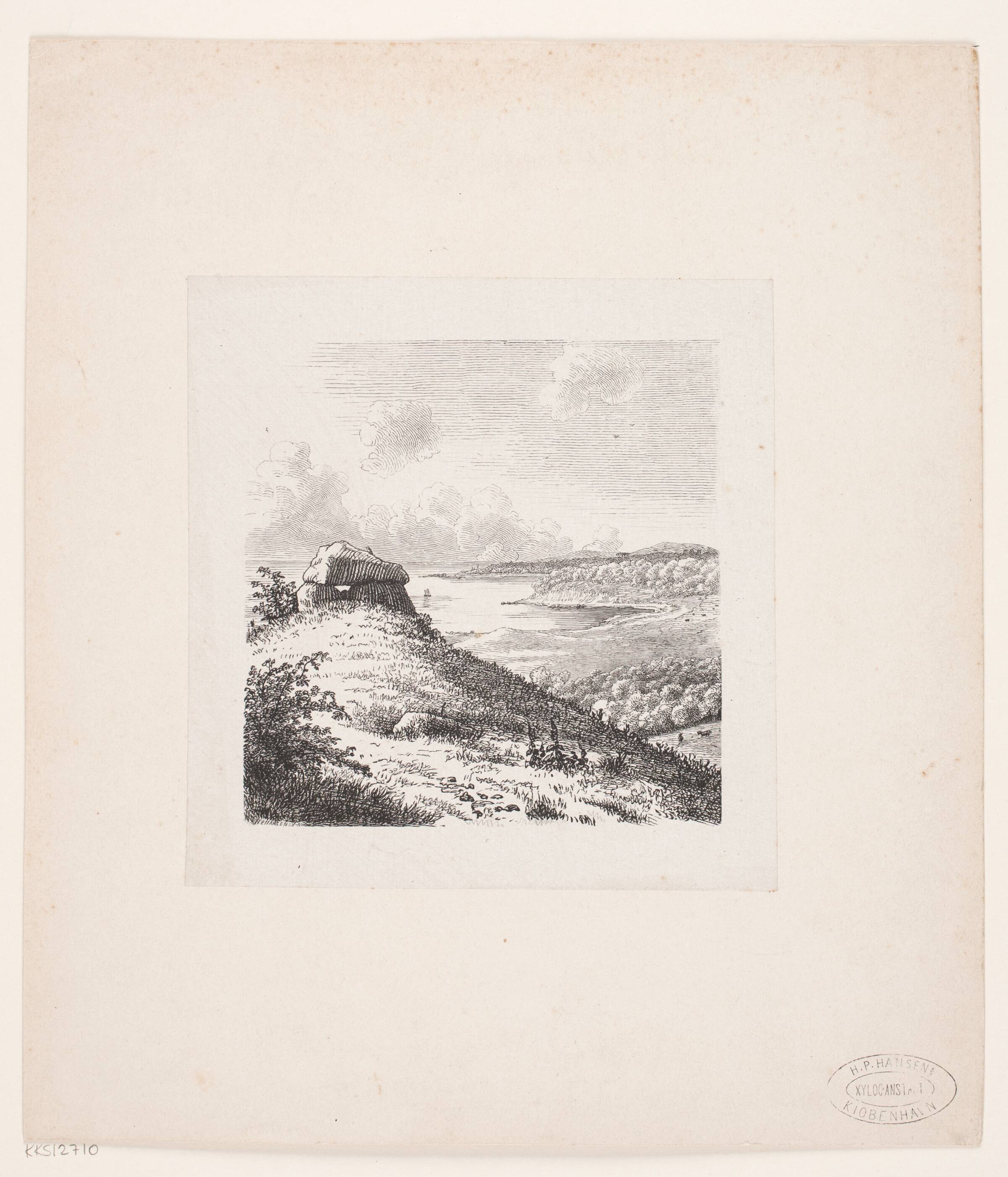 Kystlandskab med Dysse, H.P. Hansen, 1829-1899