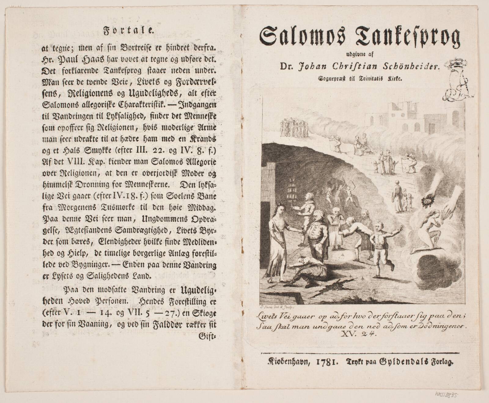 Titelblad til "Salomos tankesprog", Peter Haas, 1781
