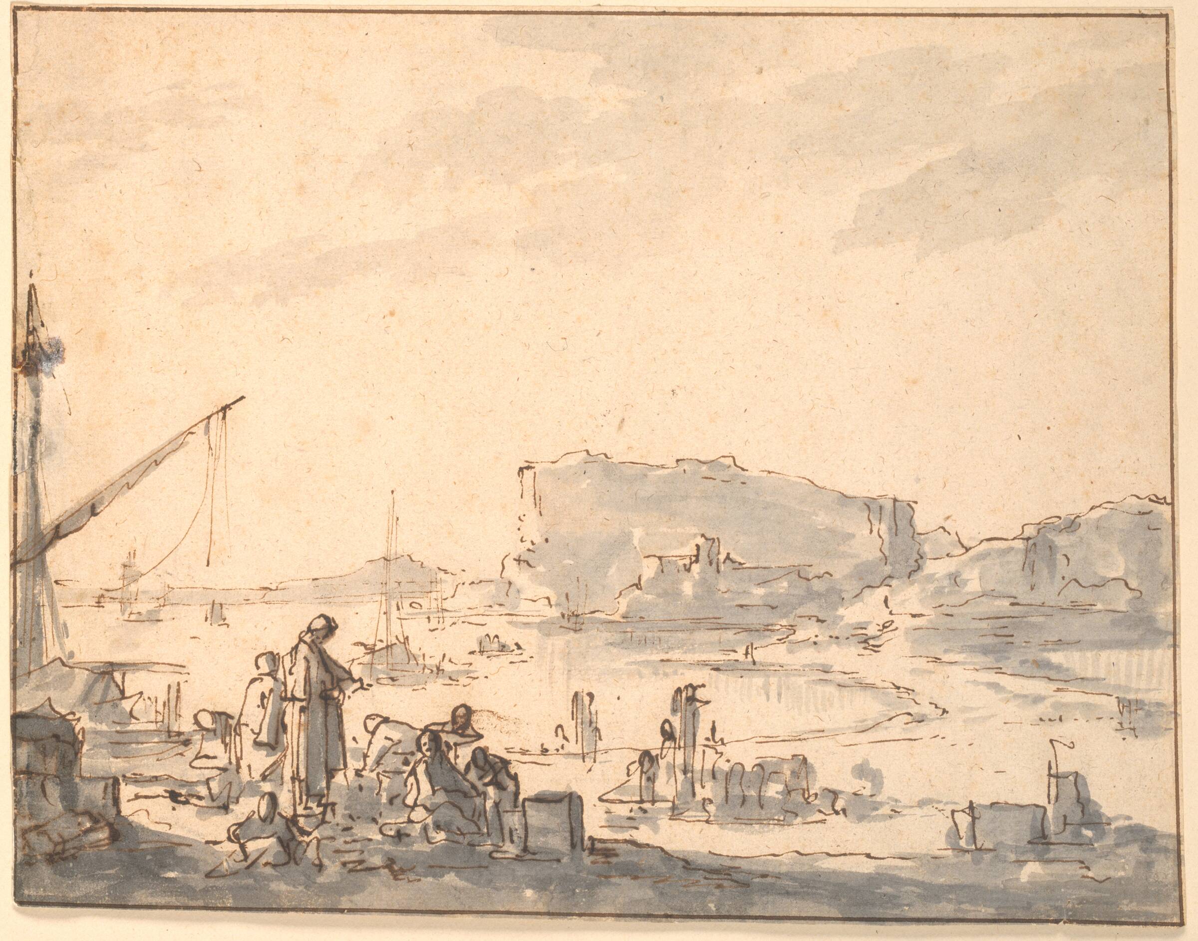 Havnelandskab, Johannes Lingelbach, 1622-1674