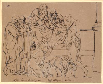 Theseus bønfaldes af Ismene og Antigone. Efter Sophokles