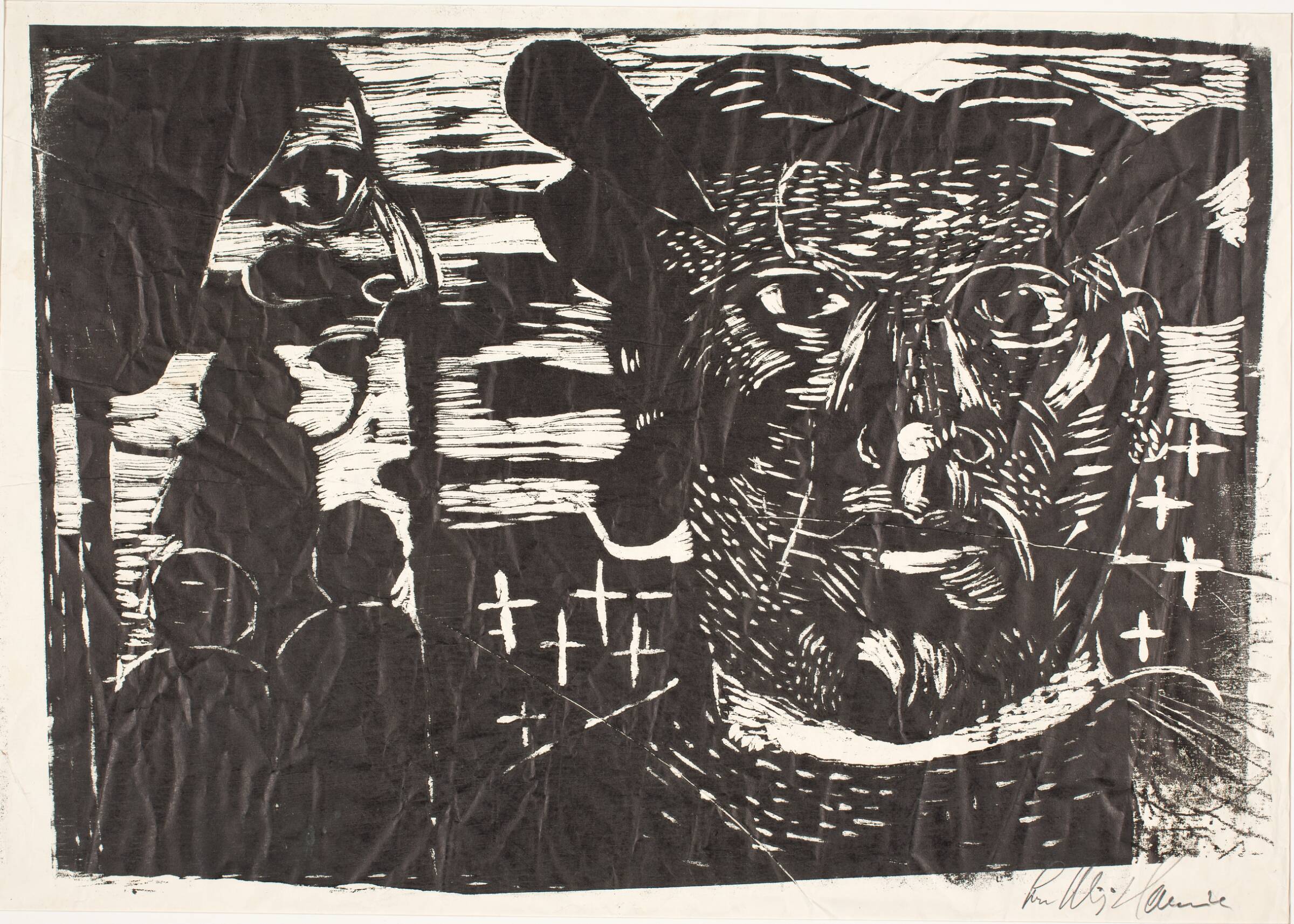Selvportræt med kvindehoved og figurer, Svend Wiig Hansen, 1950-1954