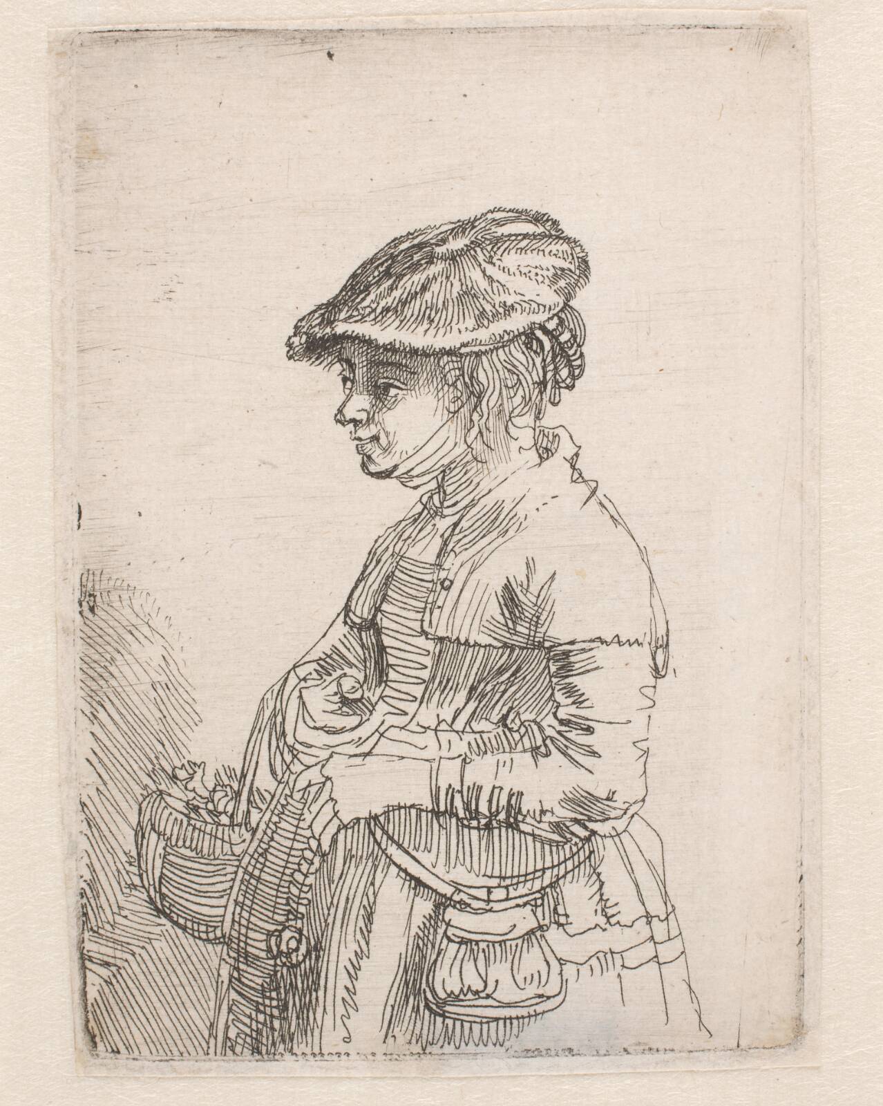 Girl with a basket, by Rembrandt van Rijn, 1642