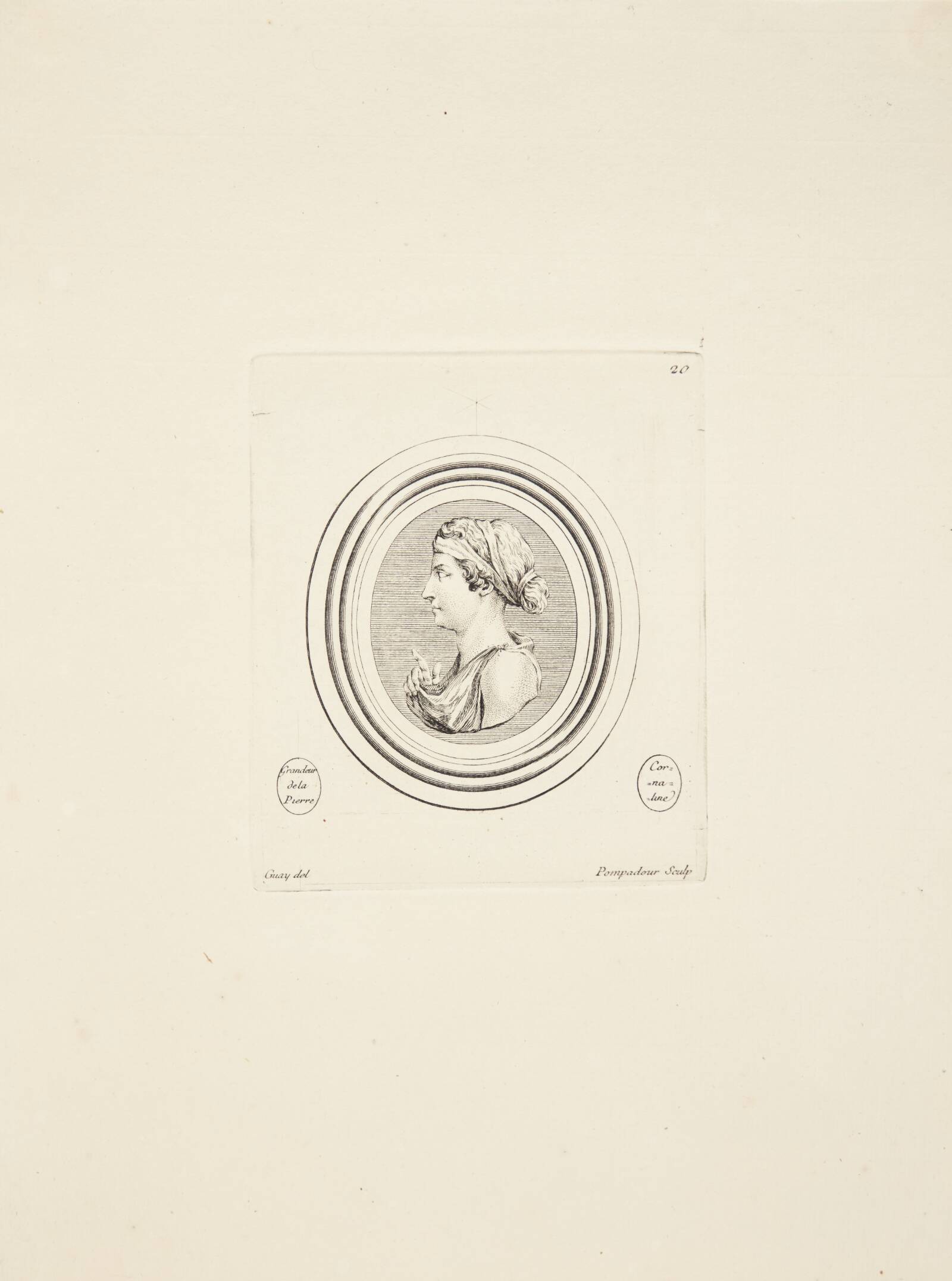 Kvindehoved i profil mod venstre, Madame de Pompadour, 1753-1757