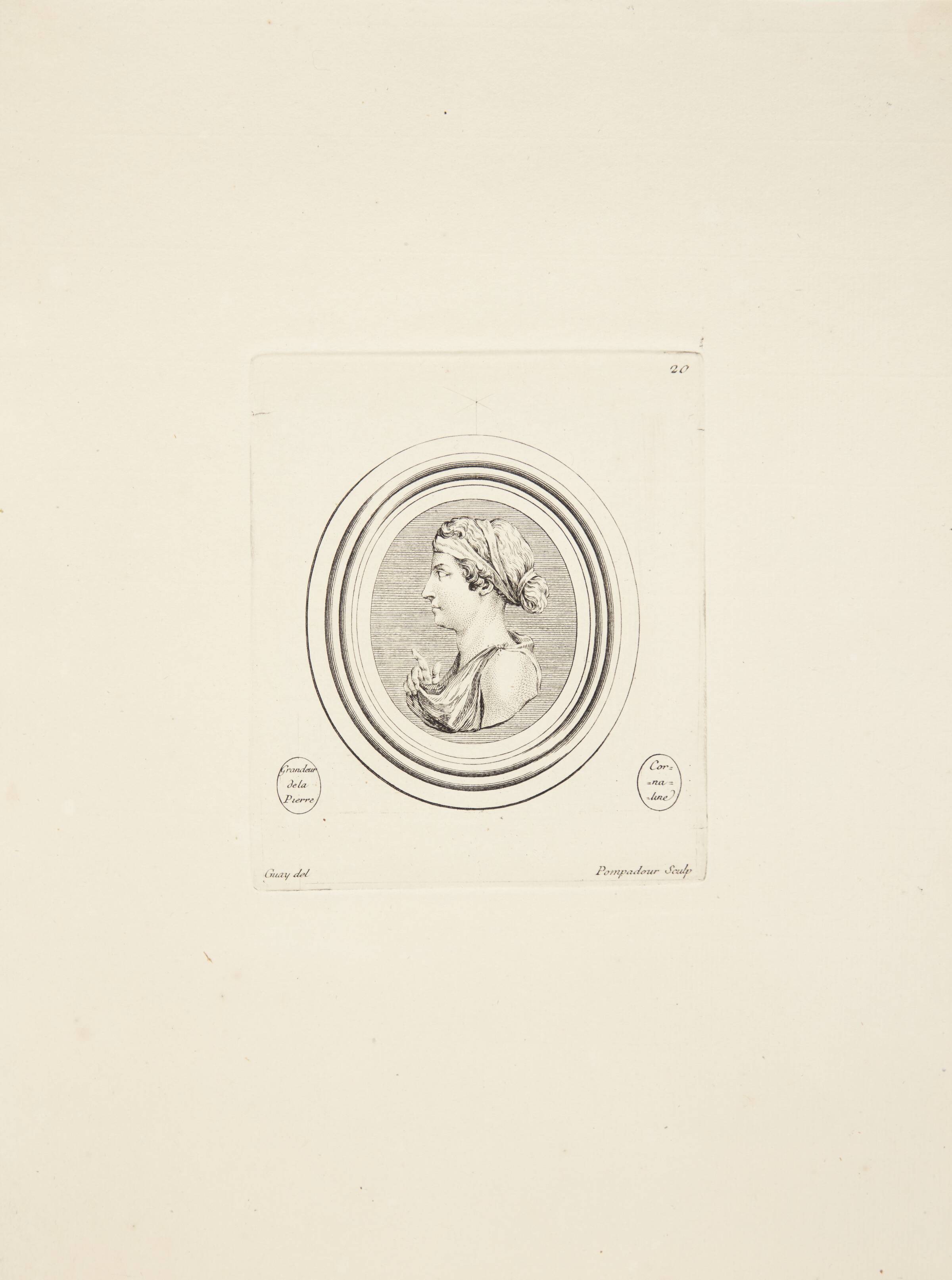Kvindehoved i profil mod venstre, Madame de Pompadour, 1753-1757