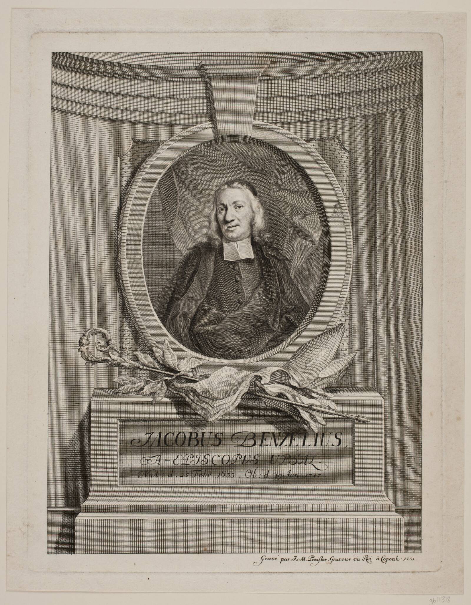 Biskop Jacob Benzelius, J.M. Preisler, 1751