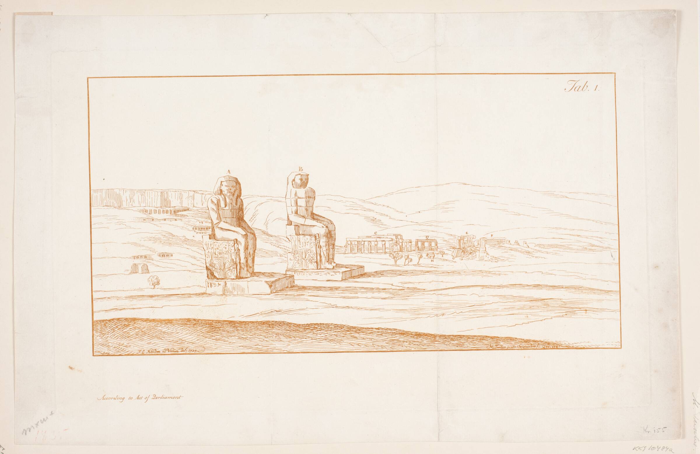 Illustration til "Drawings of some Ruins and Colossal Statues at Thebes in Egypt with an Account of the Fame in a Letter to the Royal Society", London 1741, Marcus Tuscher, 1741