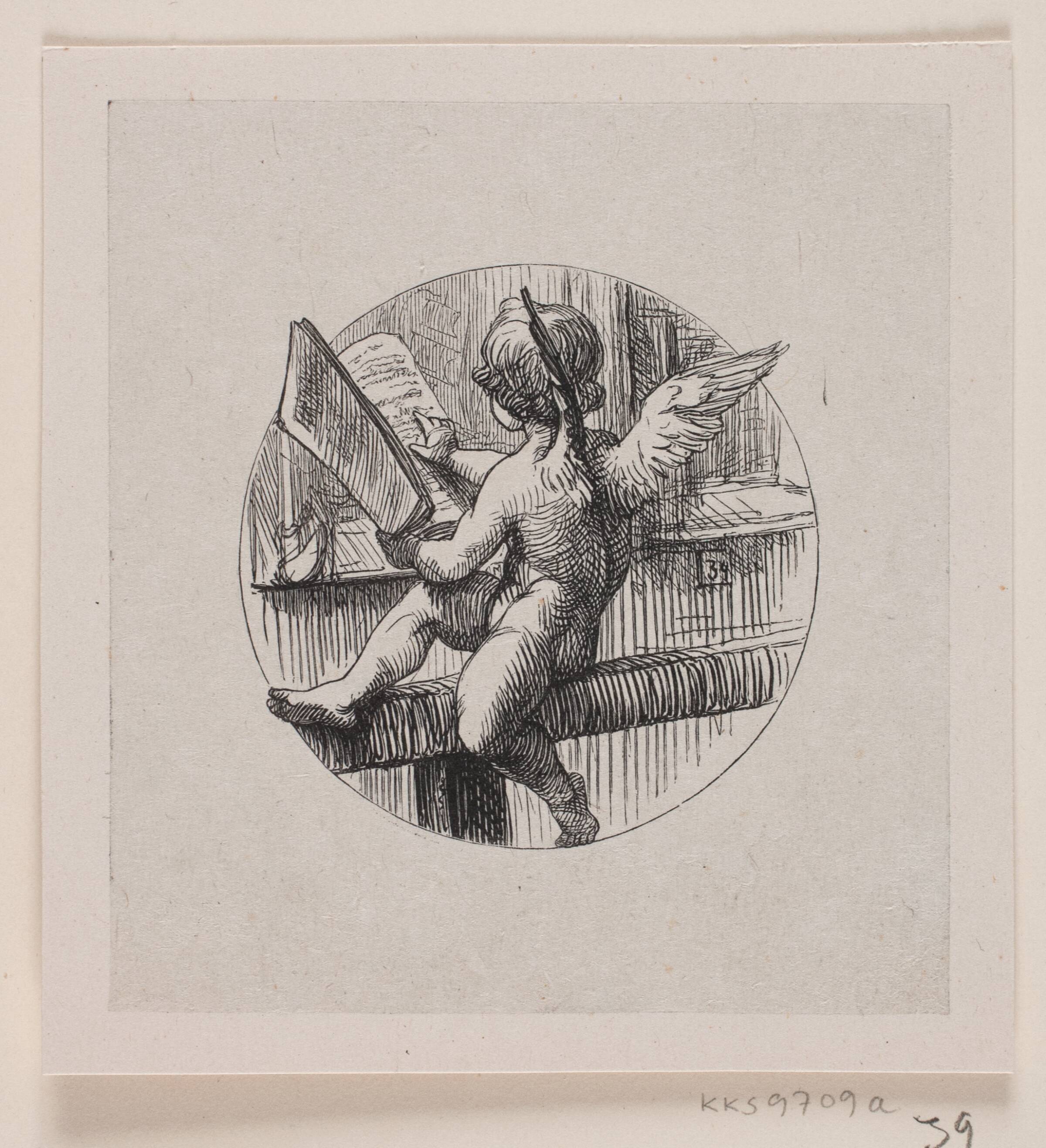 Engel bladende i en bog, Waldemar Bøhme, 1850-1874