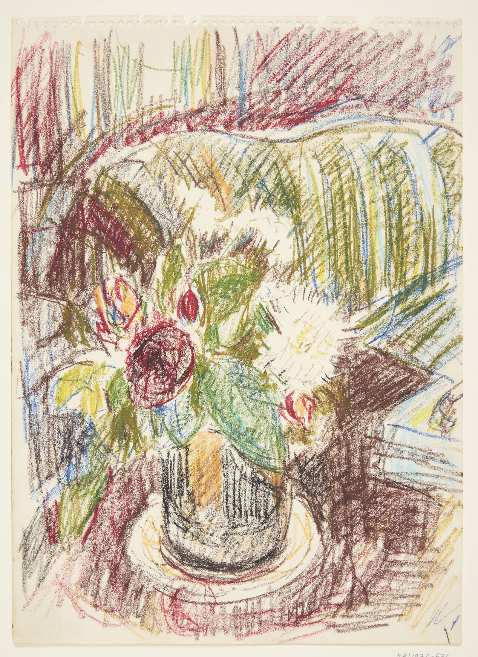 Interiør med blomster og sofa. "Egebakken", Vedbæk, Else Vogel-Jørgensen, 1960-1969