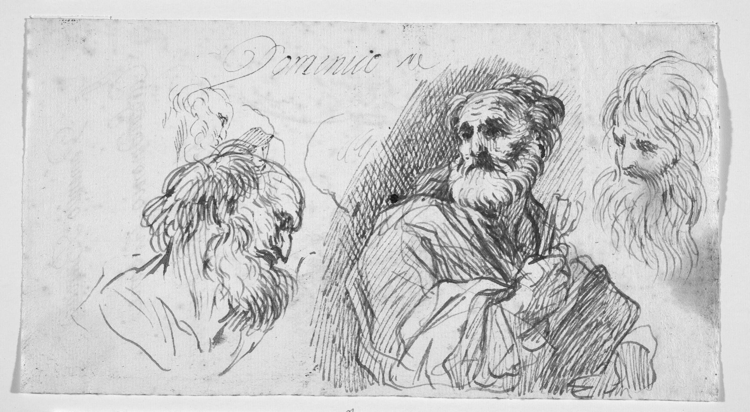 Sankt Peter, to hoveder af skæggede, ældre mænd, og to skitser af hoveder, Francesco la Marra, 1710-1780
