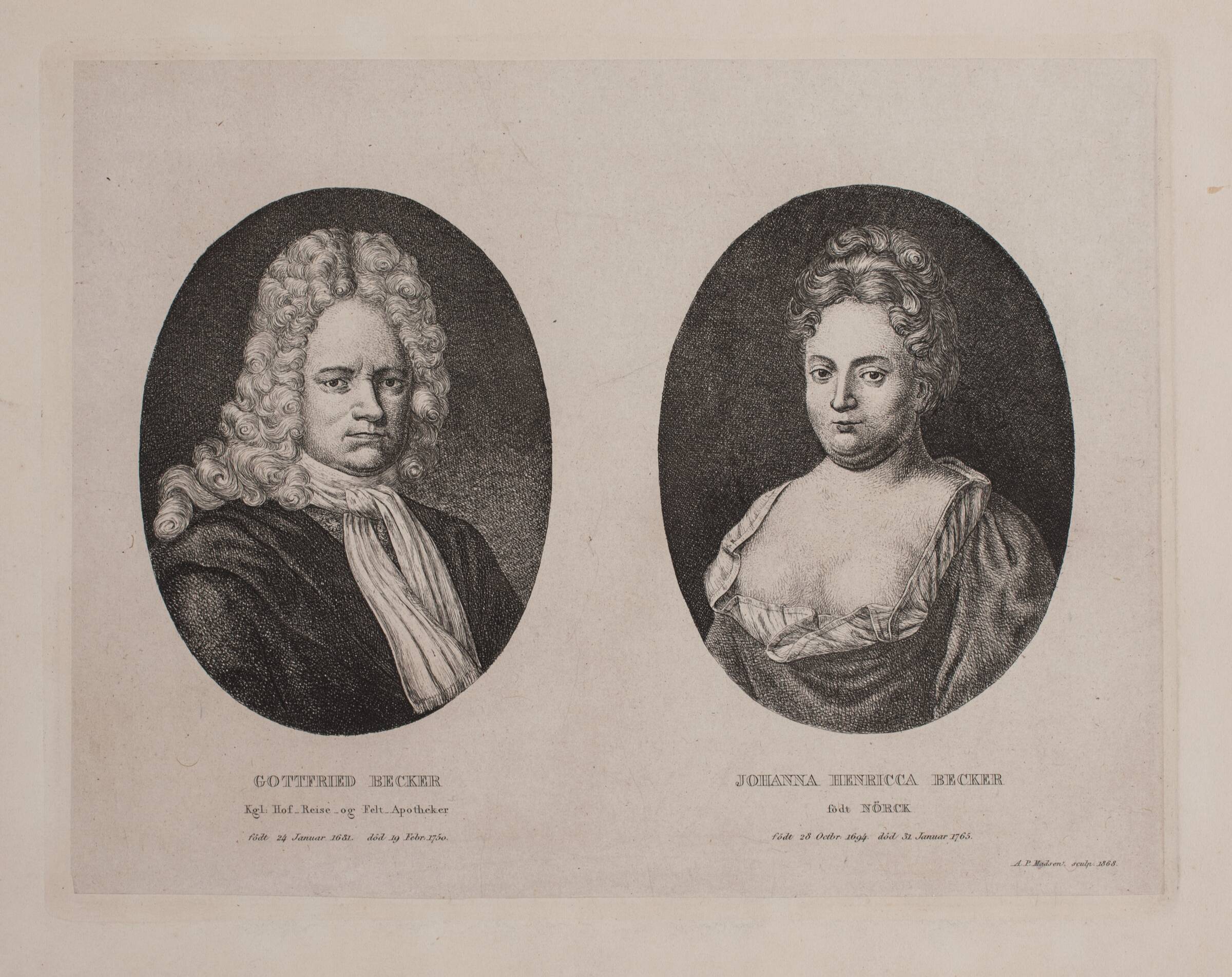 Gottfried Becker og hans hustru Johanna Henricca Becker, f. Nörck, Madsen, A.P., 1868