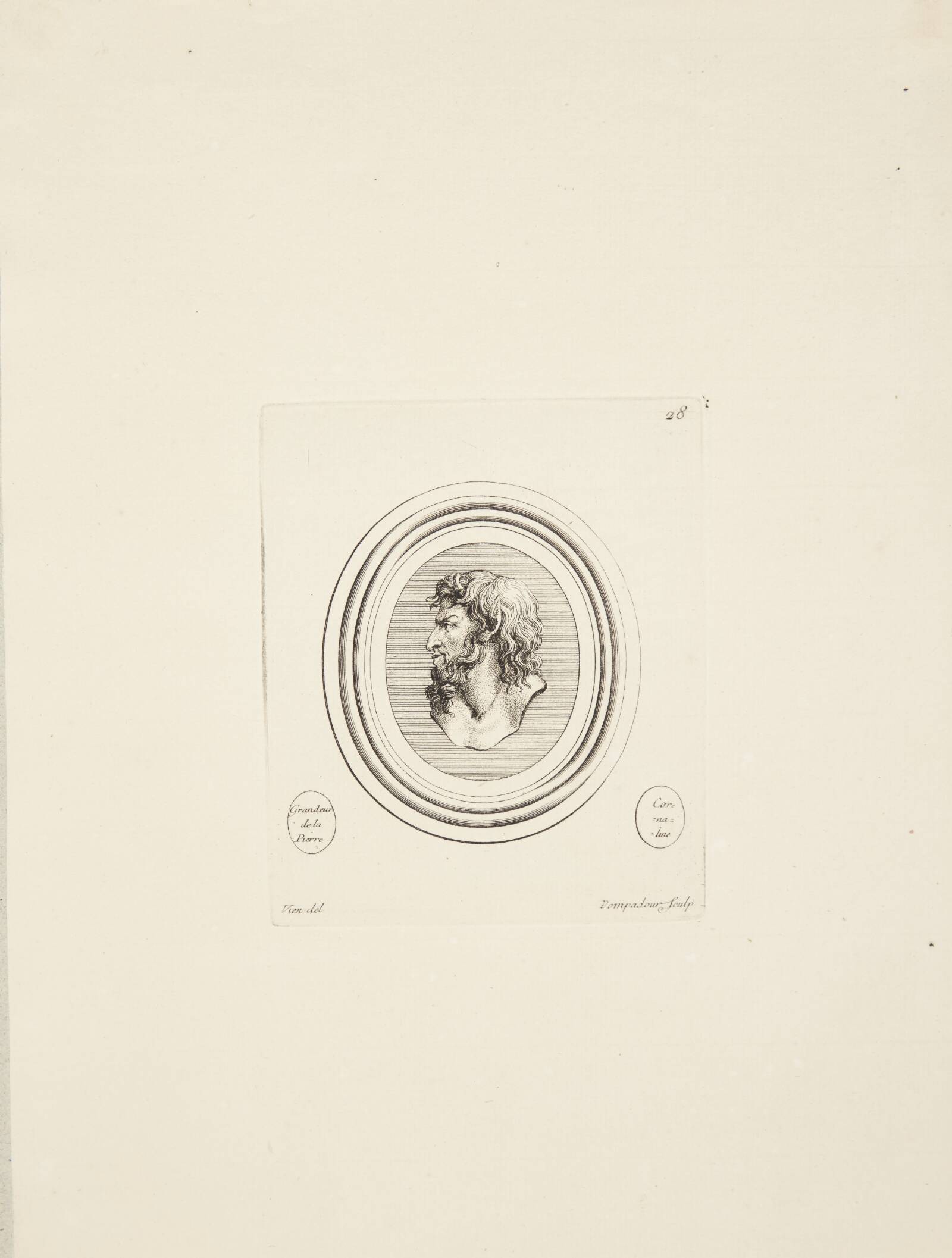 Satyrhoved i profil mod venstre, Madame de Pompadour, 1753-1757