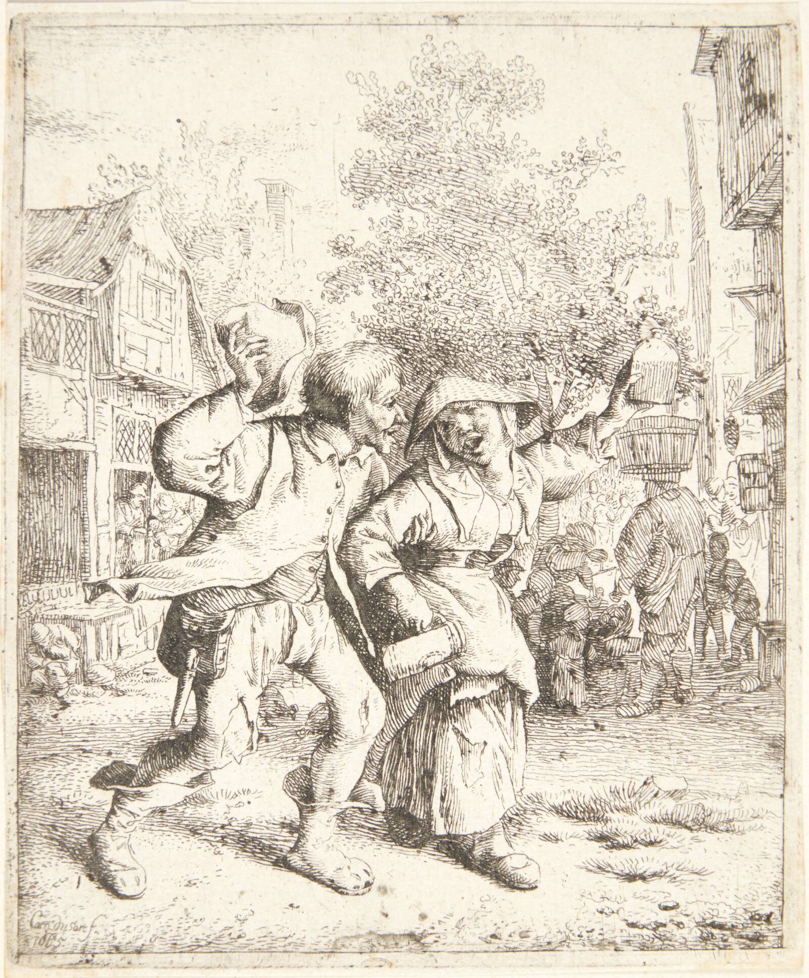 Et beruset par, Cornelis Dusart, 1685