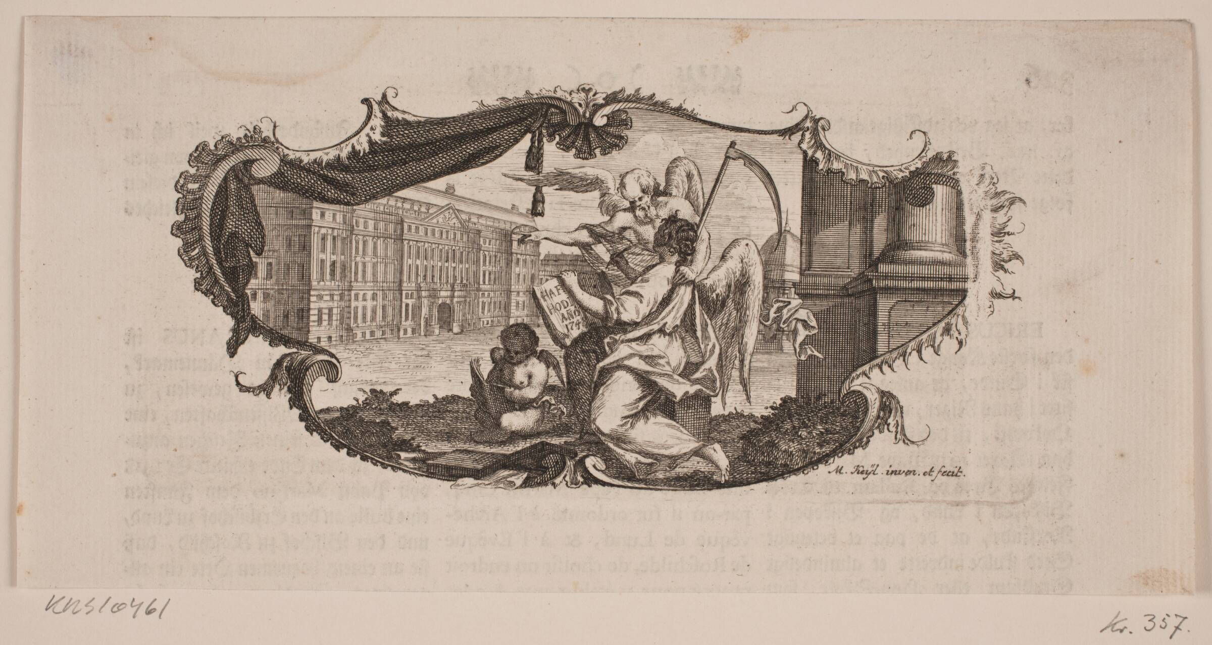 Vignet til Lauritz de Thurah's, "Hafnia Hodierna, Eller Udførlig Beskrivelse om den Kongelige Residentz- og Hoved-Stad Kiøbenhavn", 1748, Michael Keyl, 1748
