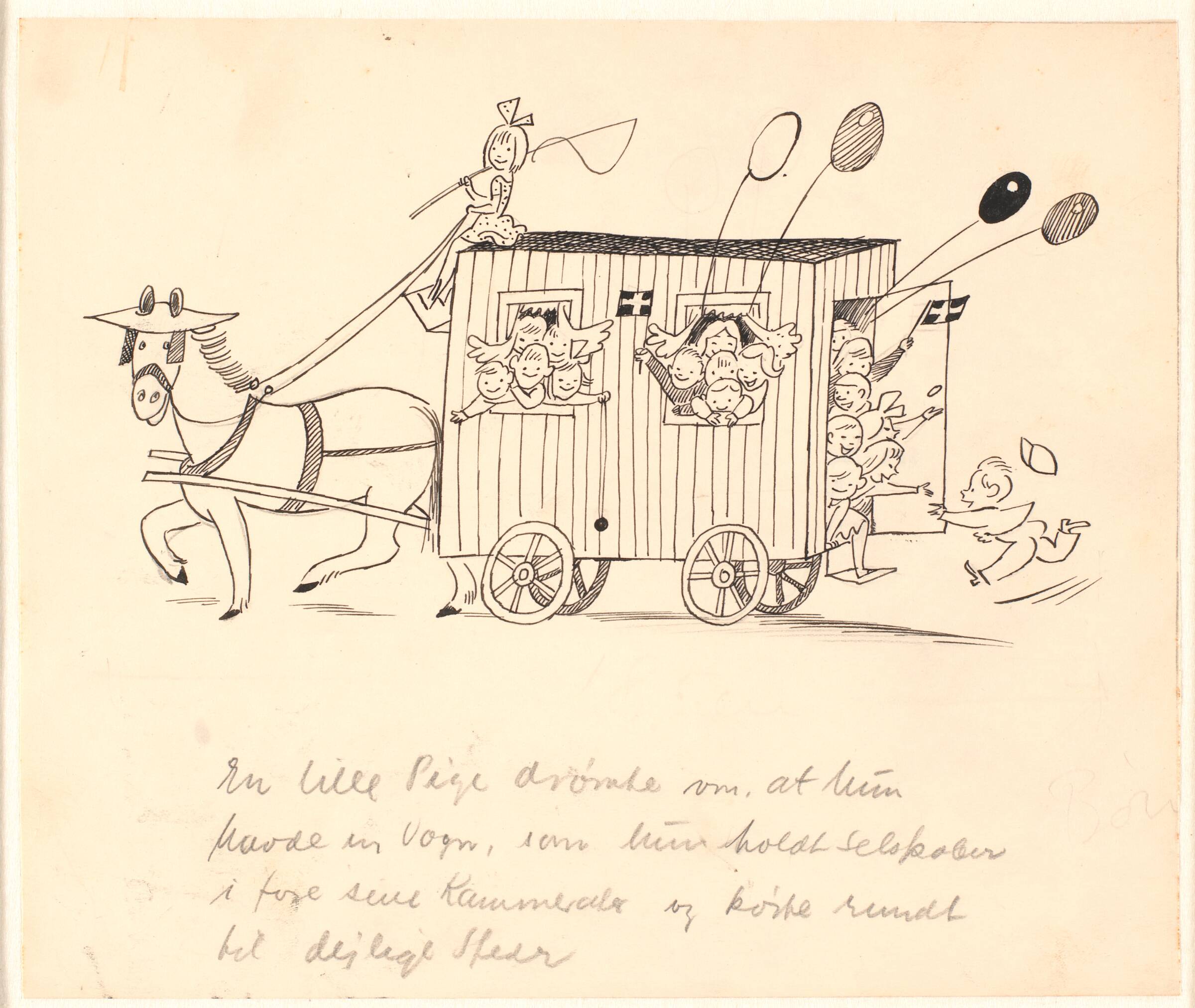 En lille pige drømte om, at hun havde en vogn, som hun holdt selskaber i for sine kammerater og kørte rundt til dejlige steder, Arne Ungermann, 1902-1981