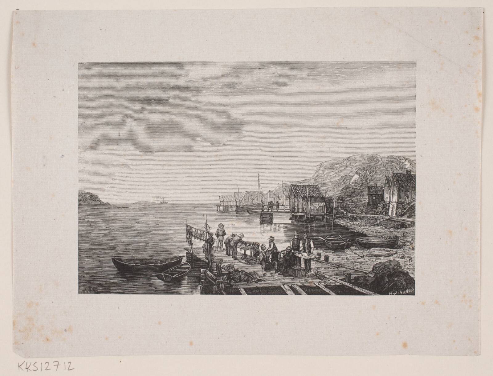 Fiskerleje mellem Klipper, H.P. Hansen, 1829-1899