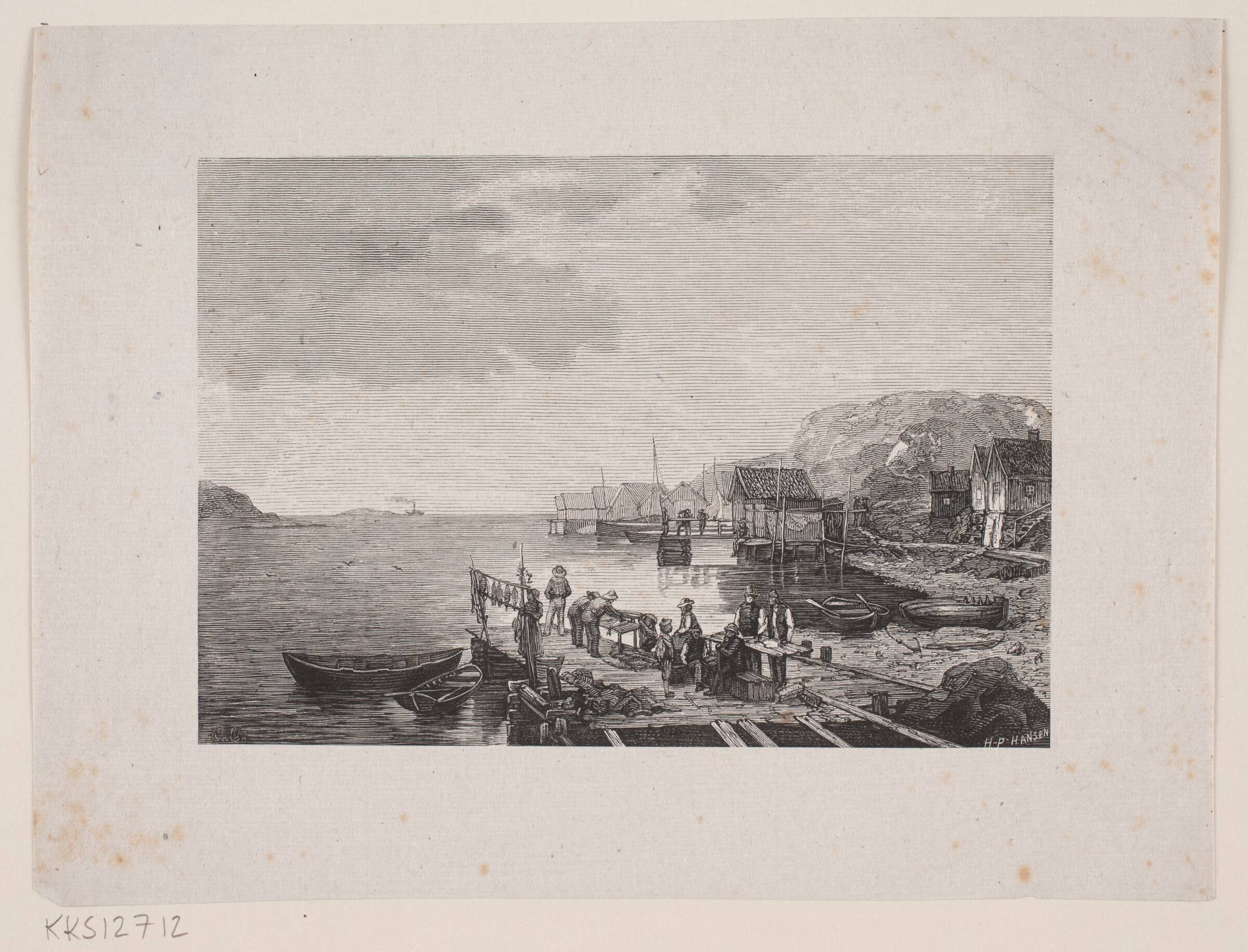 Fiskerleje mellem Klipper, H.P. Hansen, 1829-1899