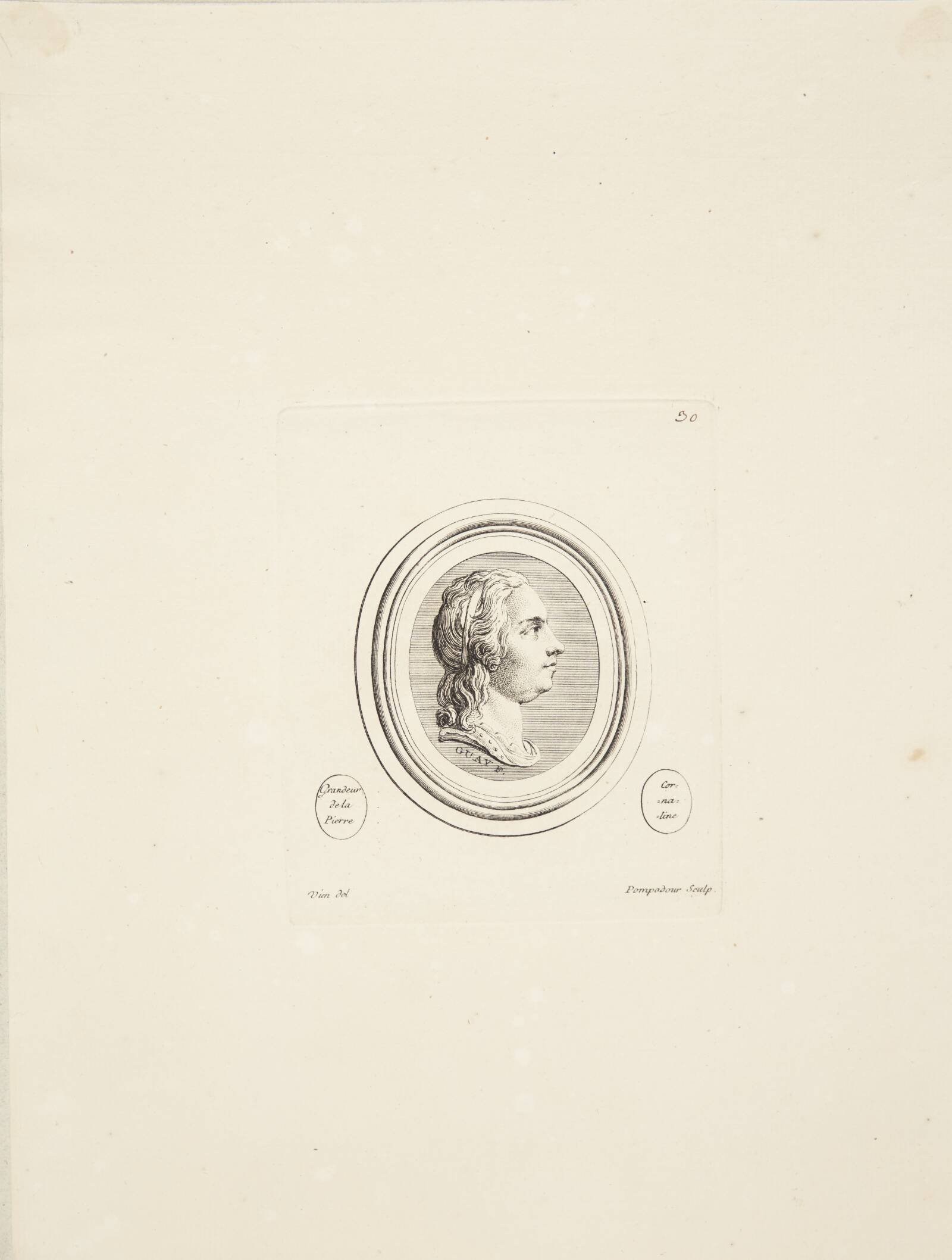 Mandshoved i profil mod højre, Madame de Pompadour, 1753-1757