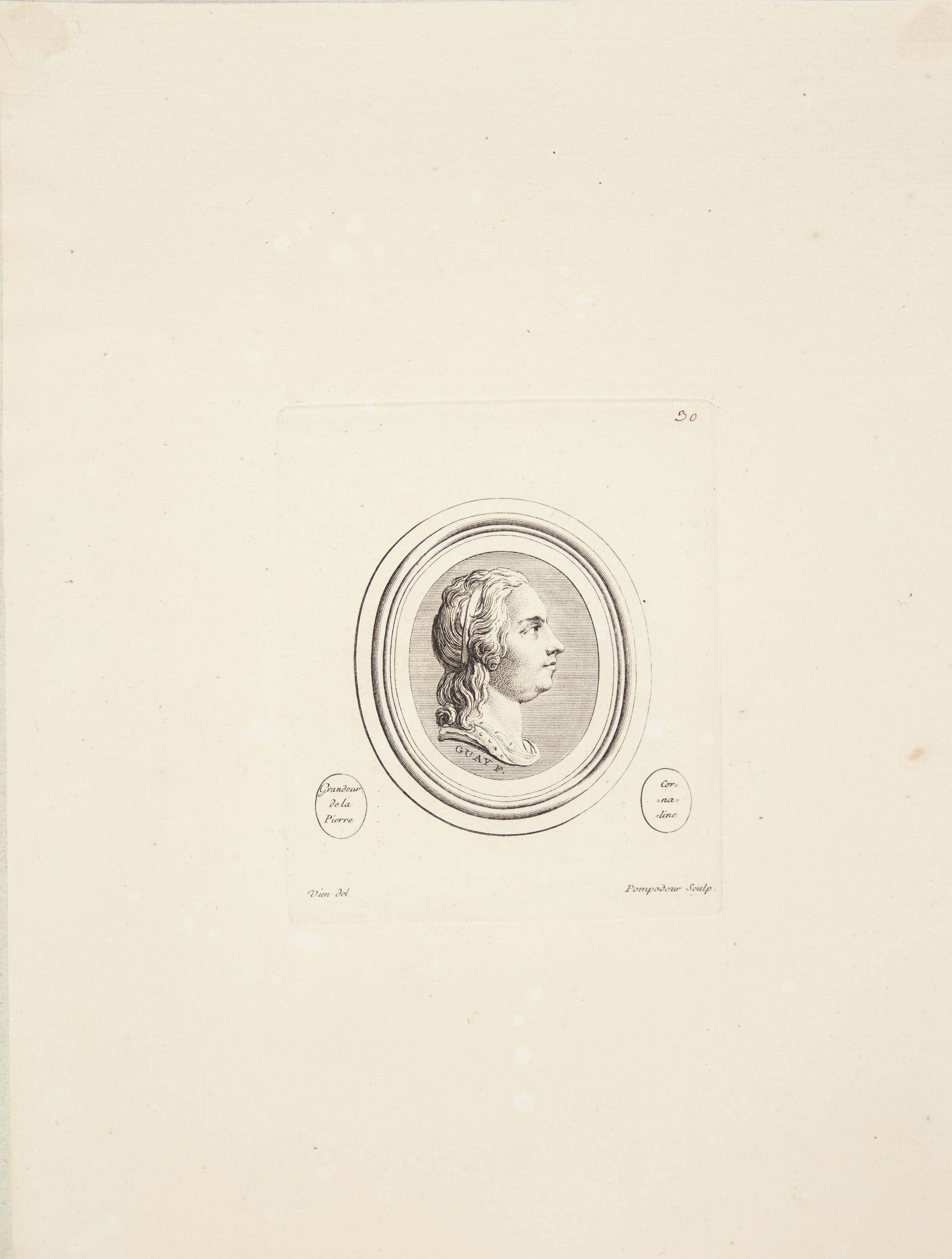 Mandshoved i profil mod højre, Madame de Pompadour, 1753-1757