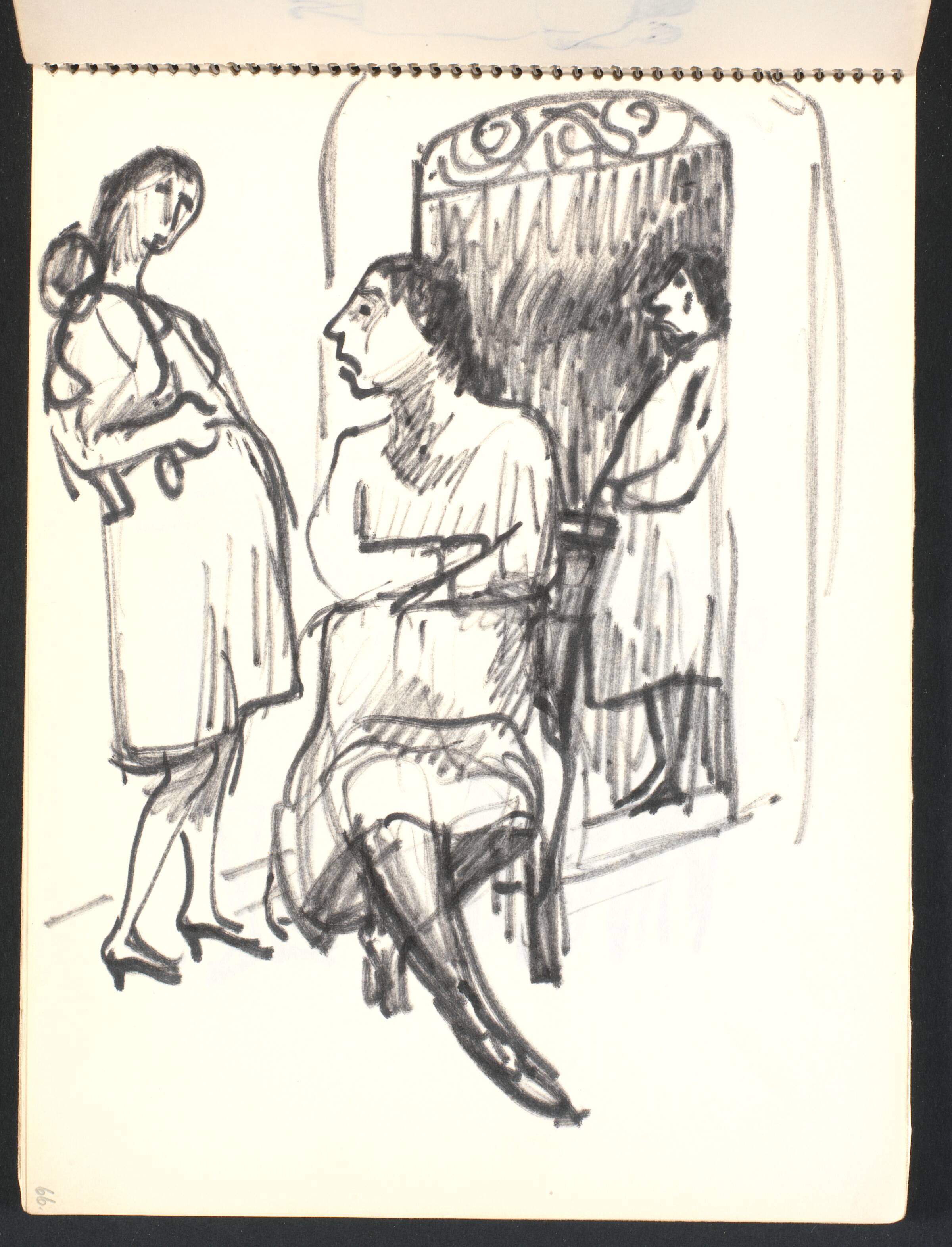 To kvinder i samtale udenfor en dør, en kvinde i døråbningen, Gottfred Eickhoff, 1952