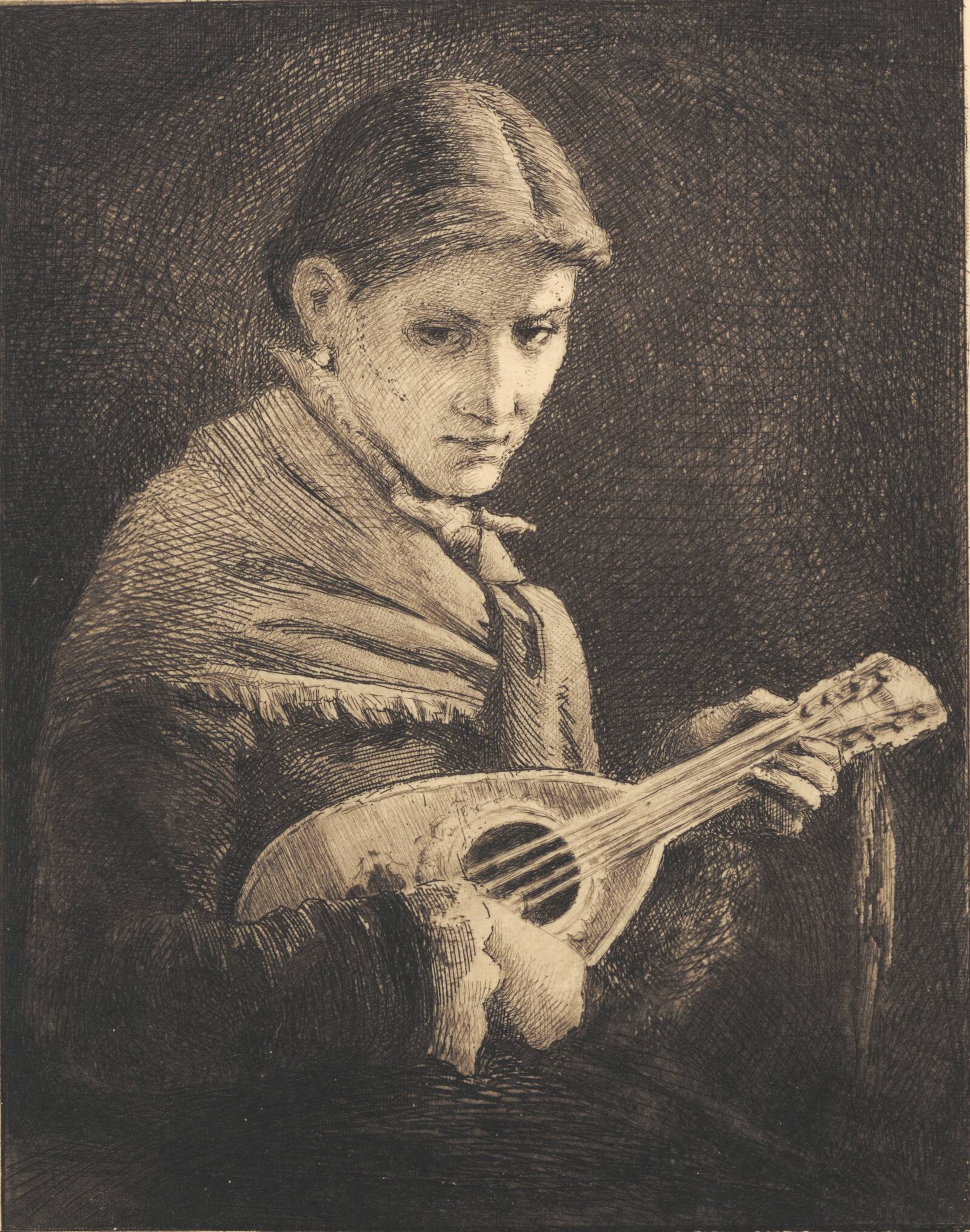 Ung pige med mandolin, Frans Schwartz, 1882