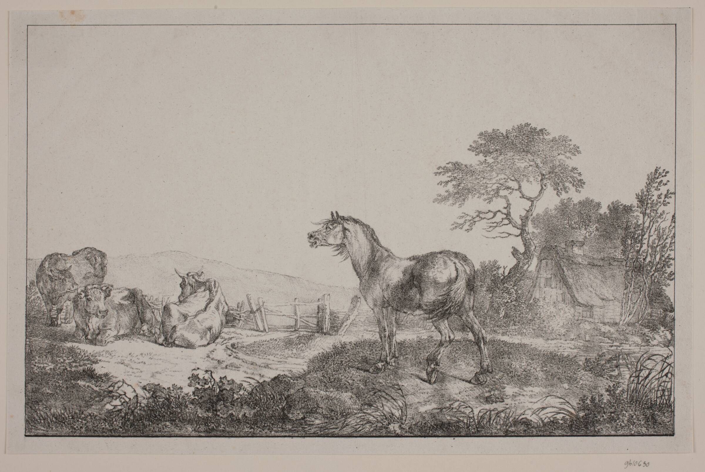 En hest og tre køer, Christian David Gebauer, 1777-1831