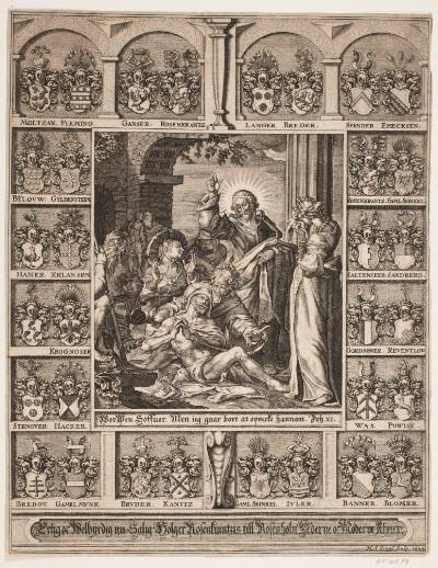 Lazarus' opvækkelse. Omgivet af Holger Rosenkrantz' aneskjolde