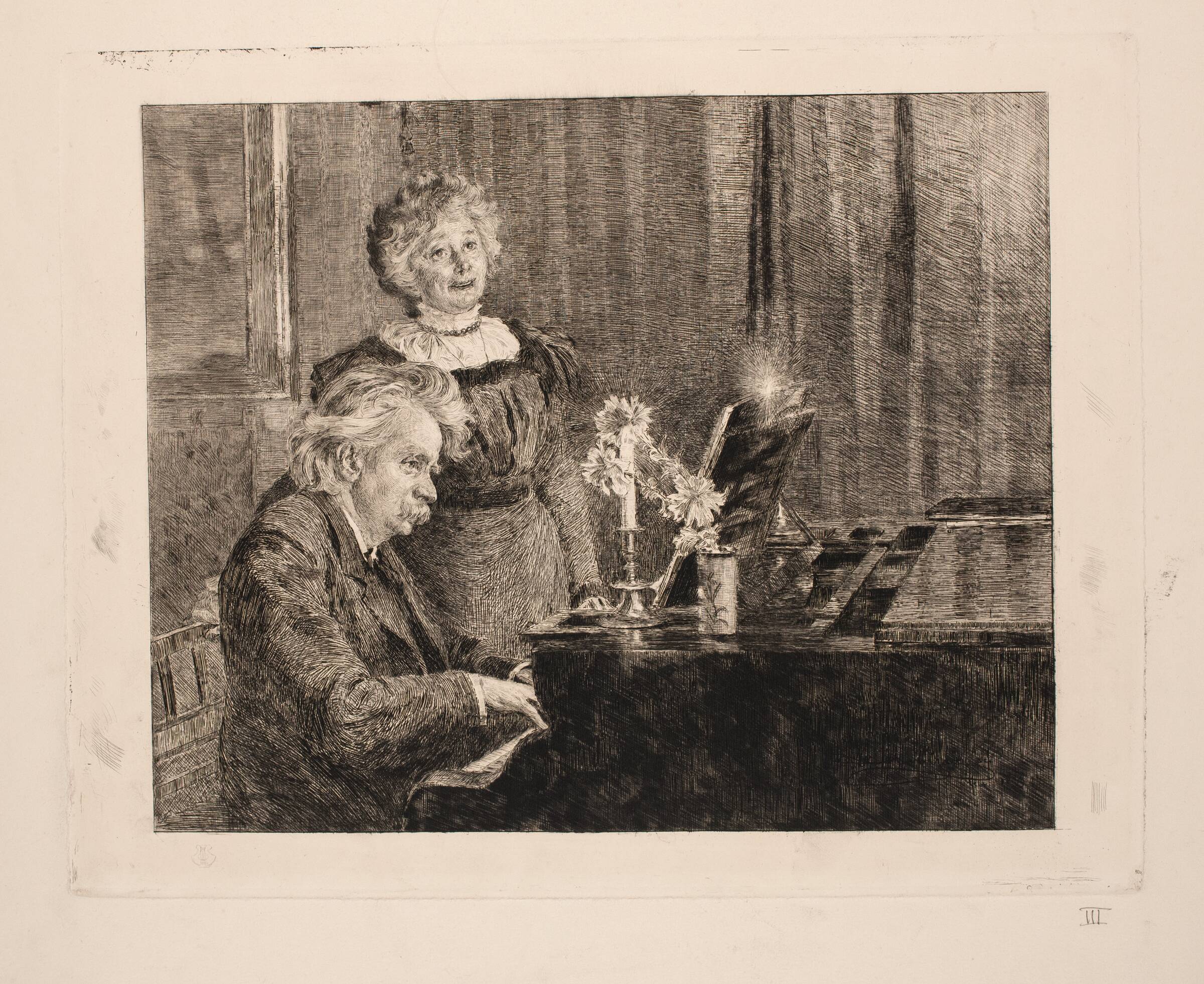 Edvard og Nina Grieg ved klaveret, P.S. Krøyer, 1899