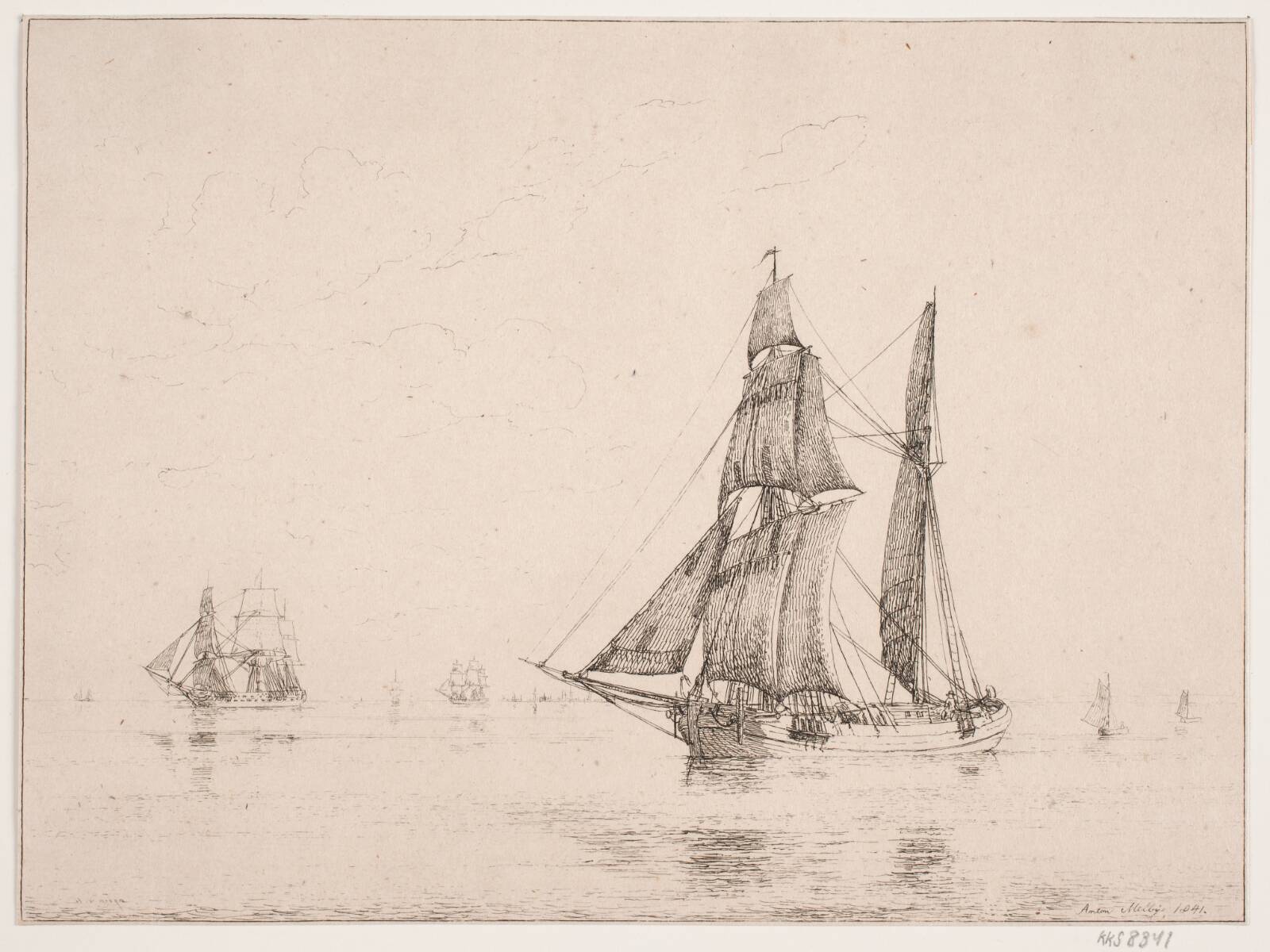 En kuf i stille vejr, Anton Melbye, 1841